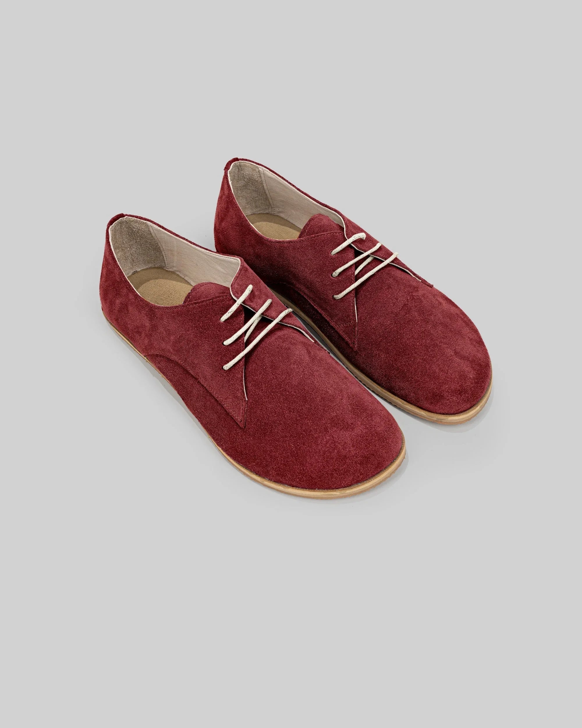 Men's Burgundy Suede Oxford Shoes - Handcrafted Calf Leather Wide Toe Box | Bespoky