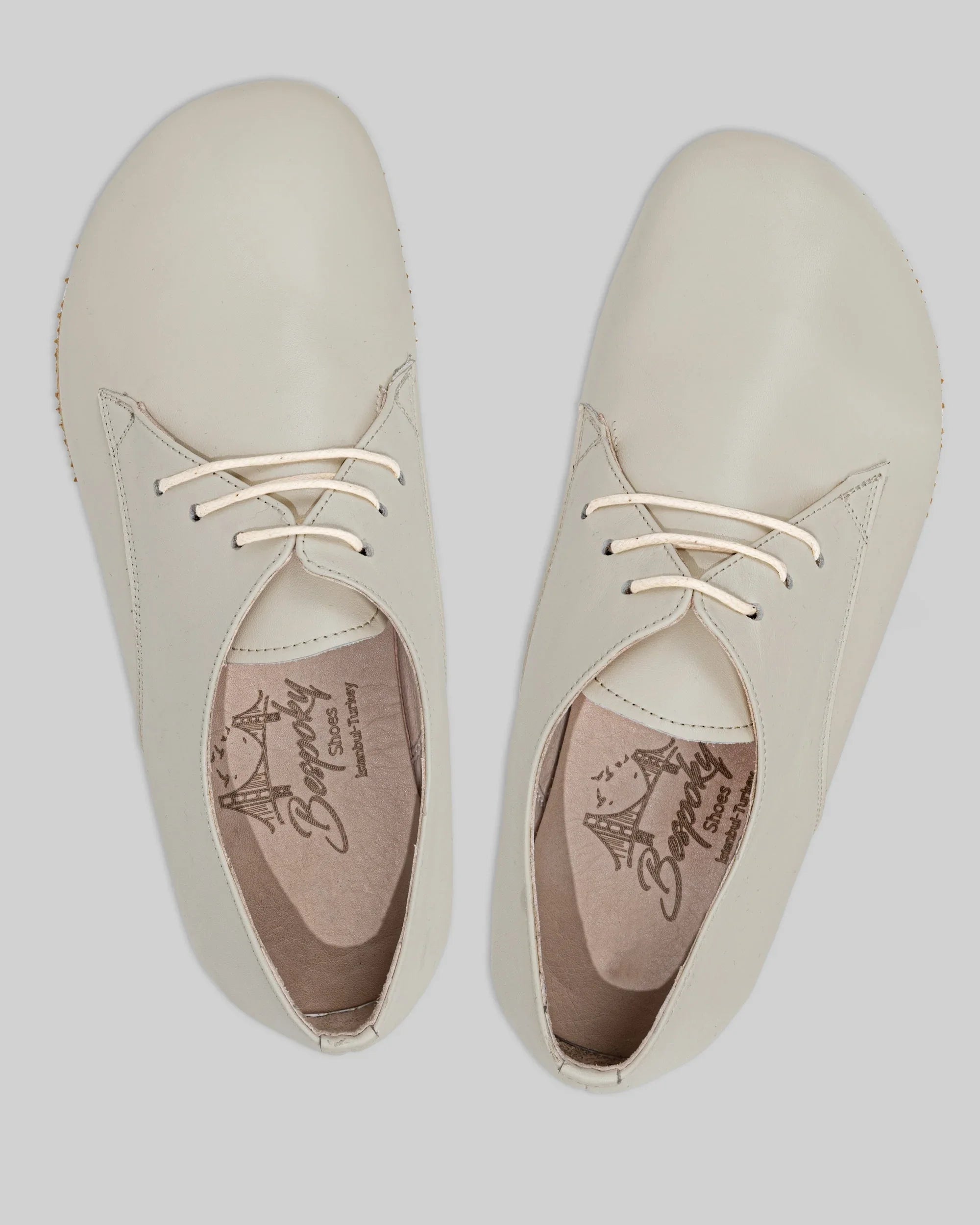 Pair Lucas Beige Oxford Shoes - Barefoot Wide Toe Calf Leather | Bespoky