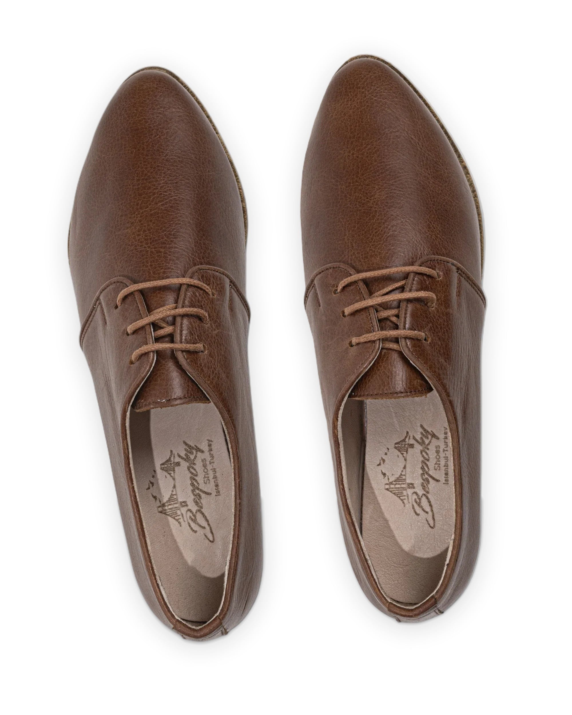 Detail Brown Pointed Toe Oxford - Handcrafted Calf Leather Turkey | Bespoky