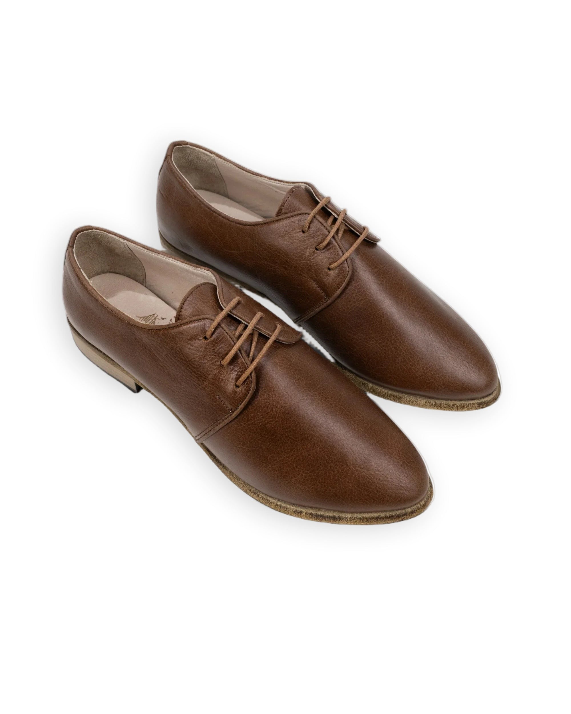 Women's Brown Pointed Toe Oxford - Handcrafted Calf Leather Wide Toe Box | Bespoky