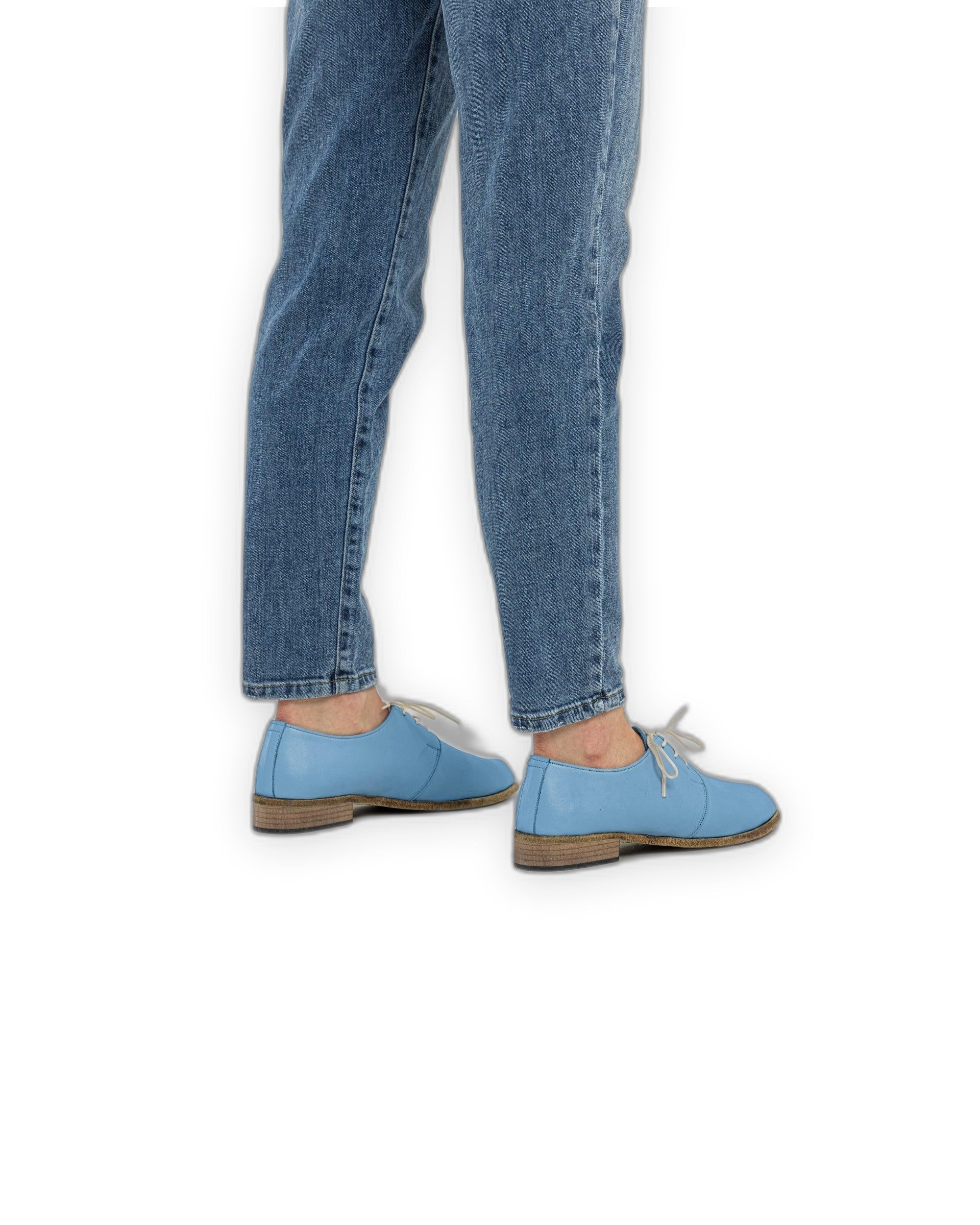 Detail Baby Blue Pointed Toe Oxford - Handcrafted Calf Leather Turkey | Bespoky