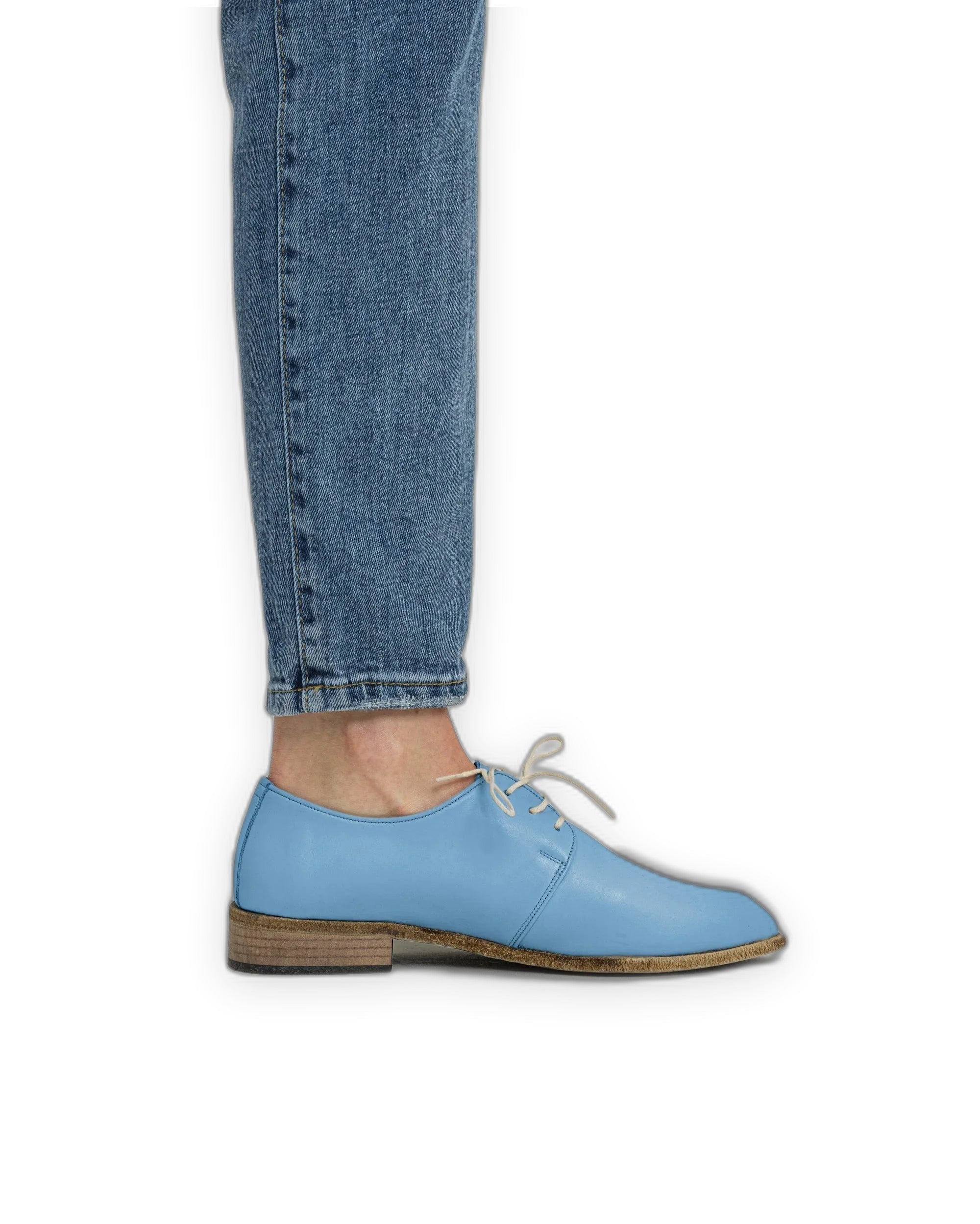 Pair Baby Blue Pointed Toe Oxford - Barefoot Wide Toe Calf Leather | Bespoky