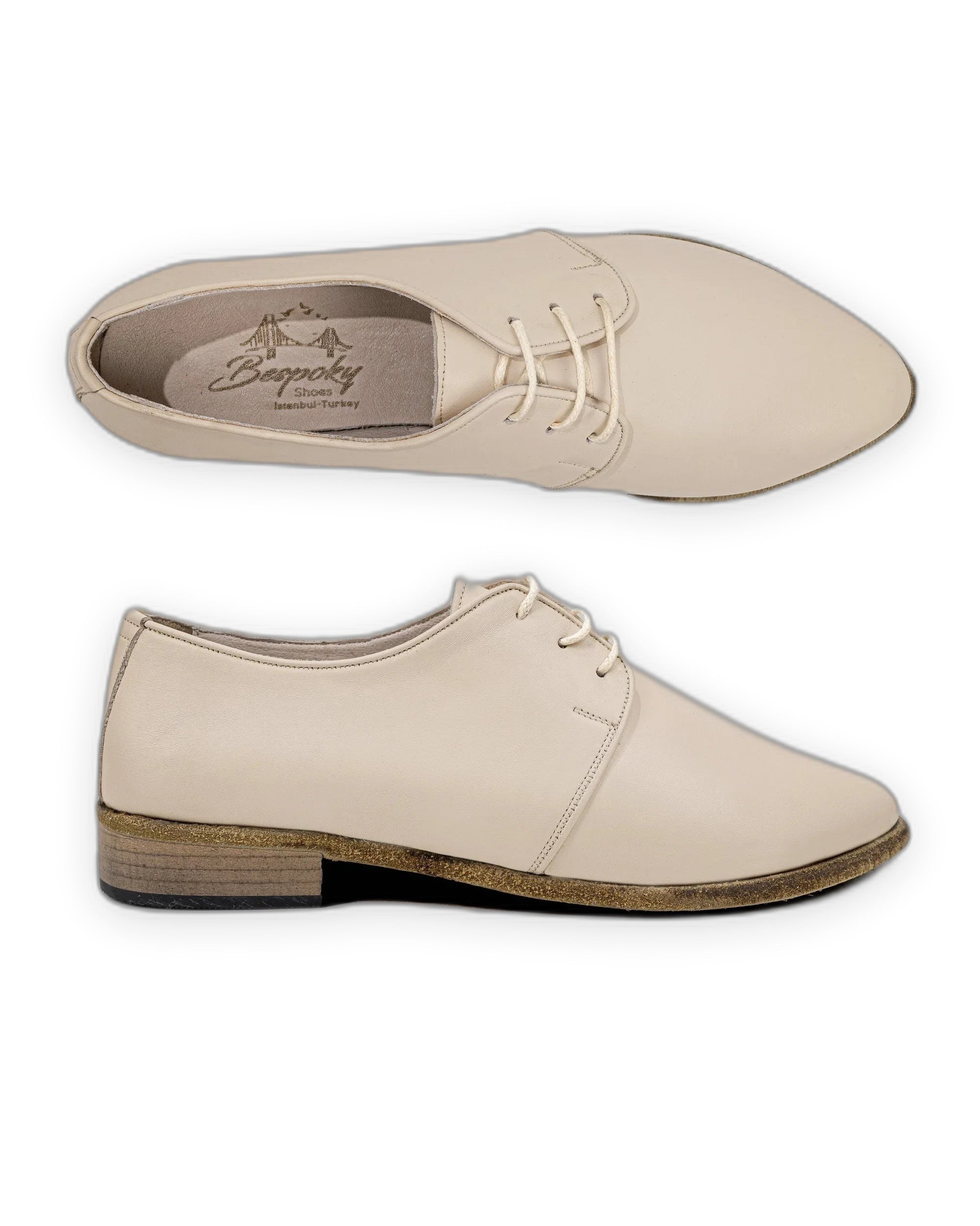 Side view Beige Pointed Toe Oxford - Calf Leather Zero Drop | Bespoky