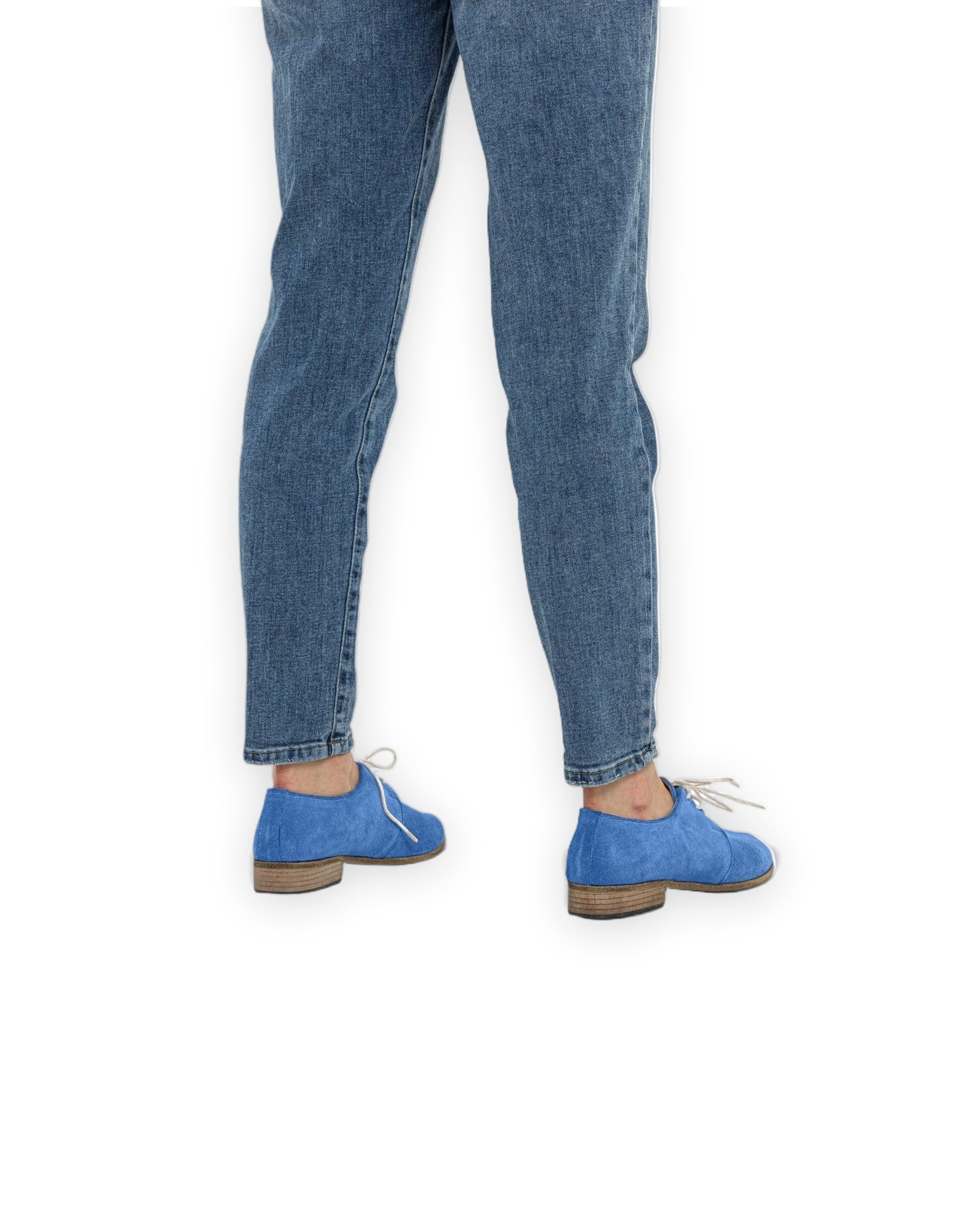 Detail Blue Pointed Toe Oxford - Handcrafted Calf Leather Turkey | Bespoky