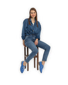 Back view Blue Pointed Toe Oxford - Calf Leather Handcrafted | Bespoky