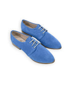 Women's Blue Pointed Toe Oxford - Handcrafted Calf Leather Wide Toe Box | Bespoky
