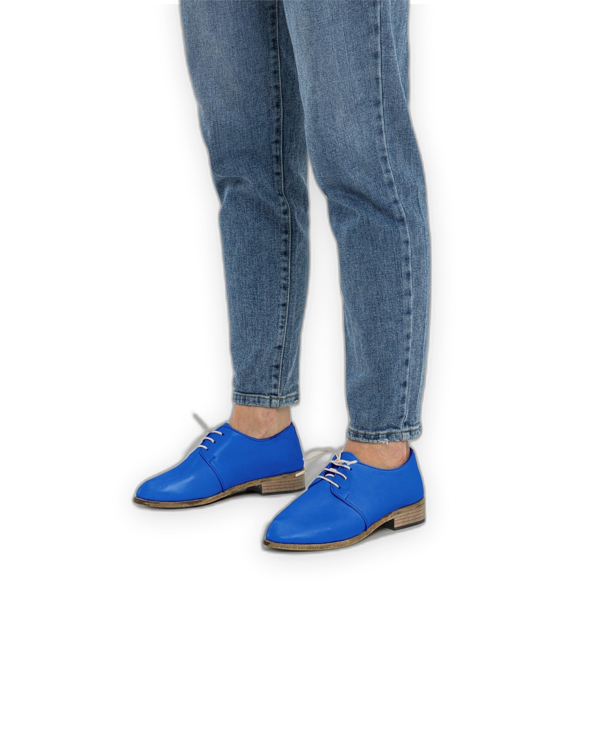 Back view Blue Pointed Toe Oxford - Calf Leather Handcrafted | Bespoky