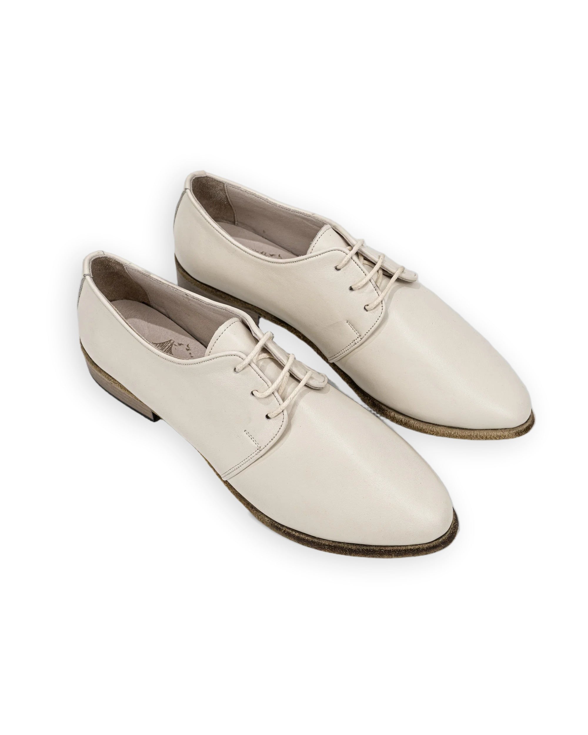 Women's Cream Pointed Toe Oxford - Handcrafted Calf Leather Wide Toe Box | Bespoky