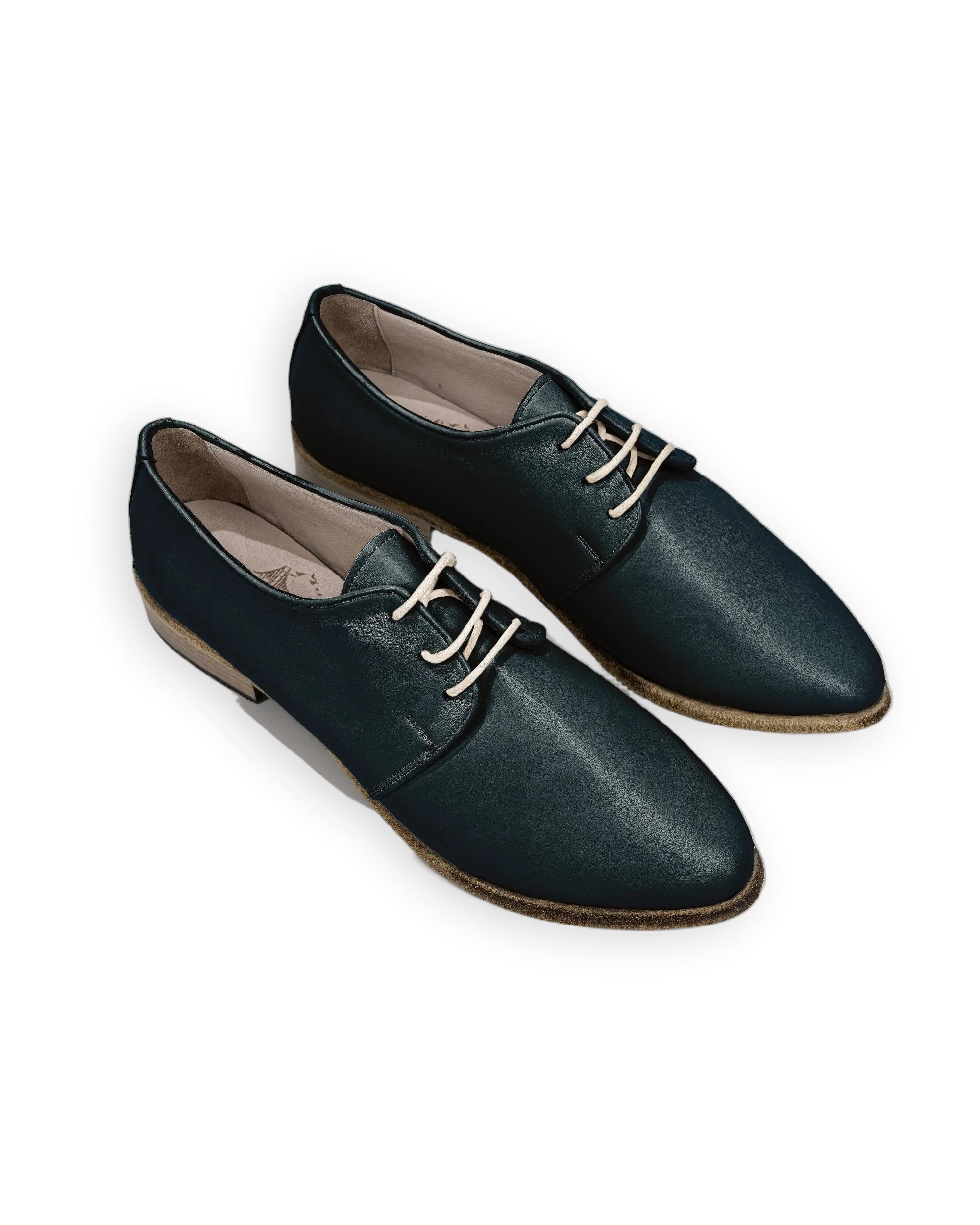 Women's Dark Green Pointed Toe Oxford - Handcrafted Calf Leather Wide Toe Box | Bespoky