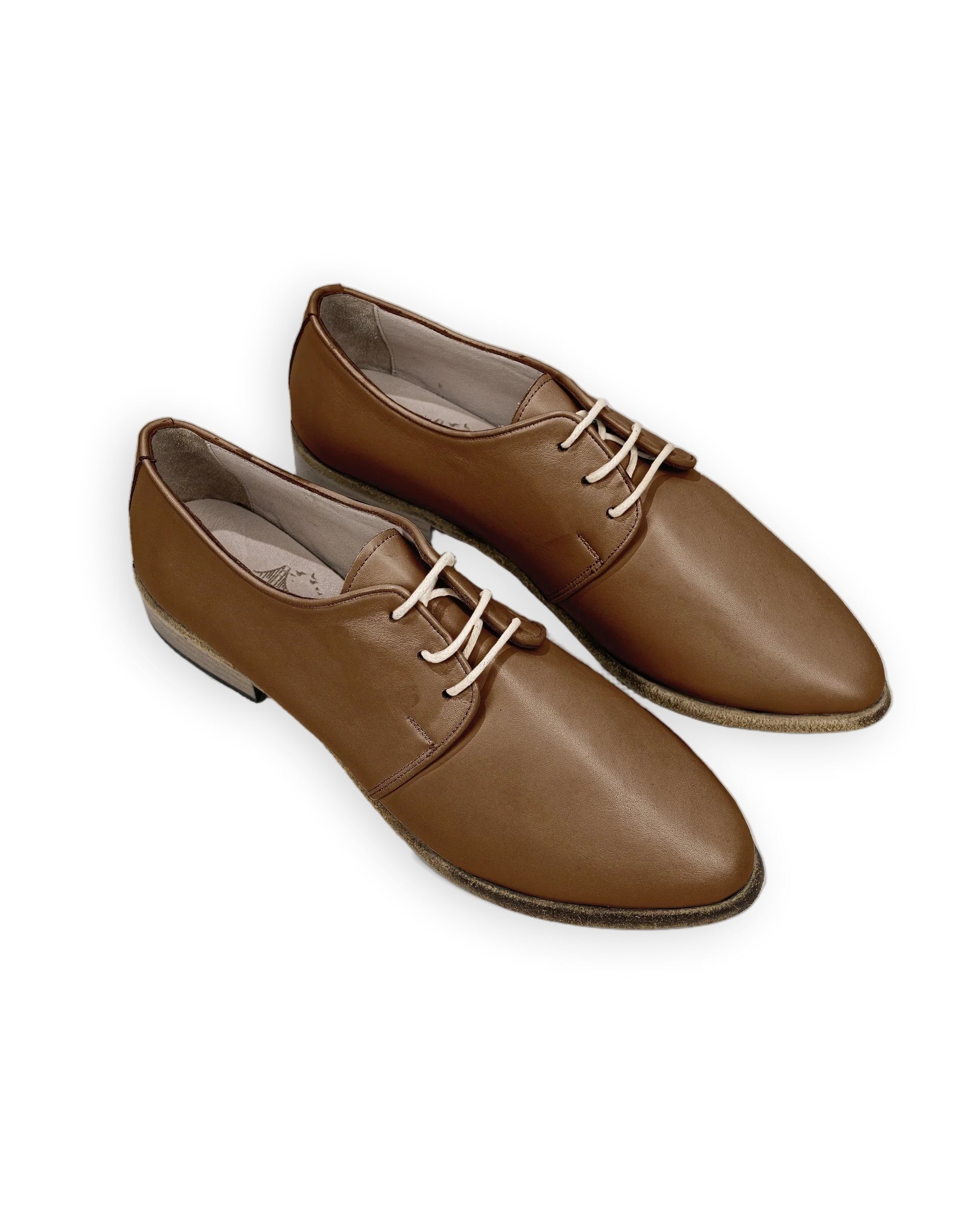 Women's Dark Tan Pointed Toe Oxford - Handcrafted Calf Leather Wide Toe Box | Bespoky