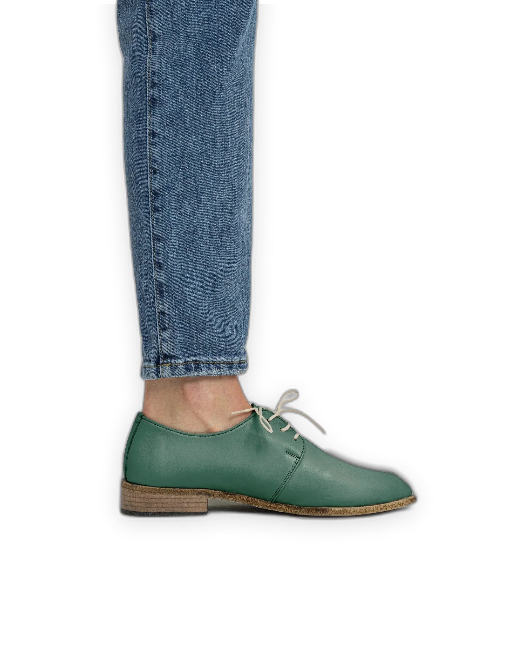 Pair Green Pointed Toe Oxford - Barefoot Wide Toe Calf Leather | Bespoky