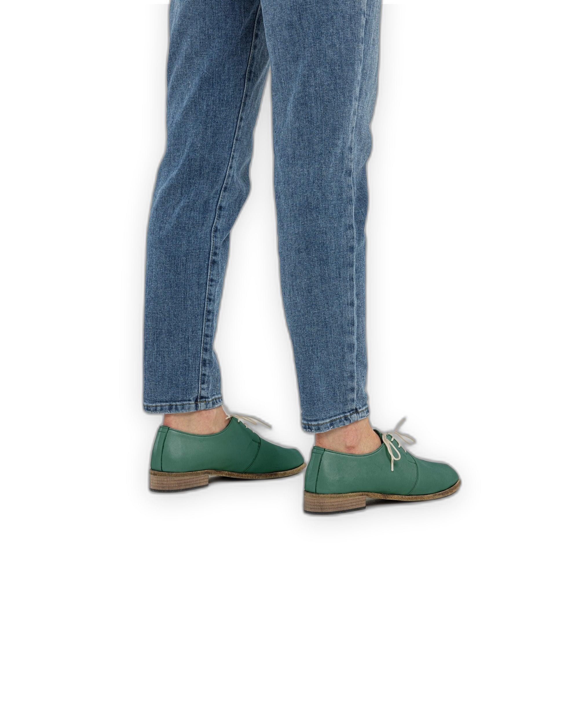 Close-up calf leather - Green Pointed Toe Oxford Detail | Bespoky