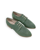 Women's Green Pointed Toe Oxford - Handcrafted Calf Leather Wide Toe Box | Bespoky