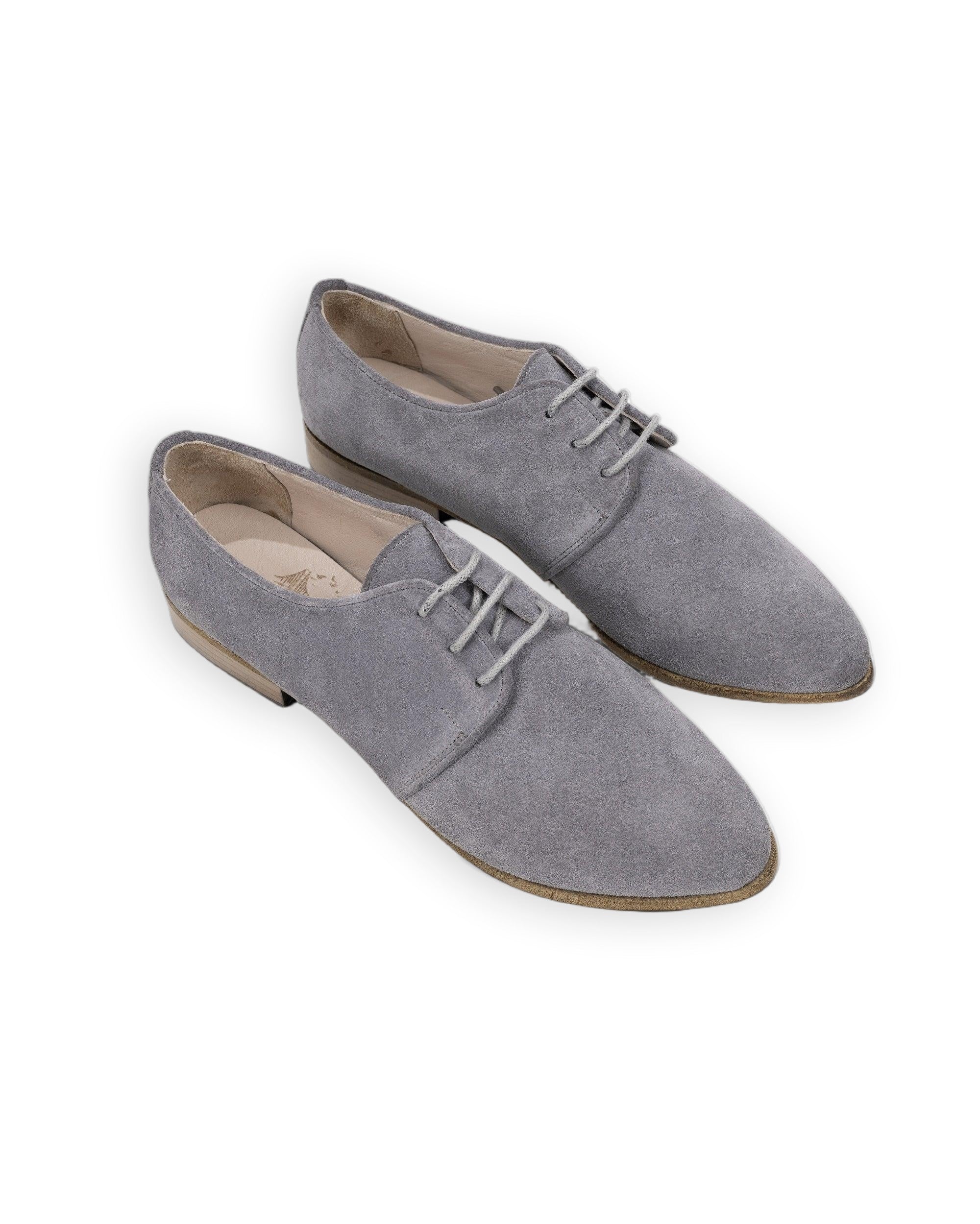 Women's Grey Pointed Toe Oxford - Handcrafted Calf Leather Wide Toe Box | Bespoky