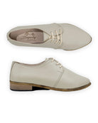 Women's Lucas Beige Pointed Toe Oxford - Handcrafted Calf Leather Wide Toe Box | Bespoky