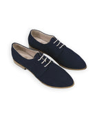 Women's Navy Pointed Toe Oxford - Handcrafted Calf Leather Wide Toe Box | Bespoky