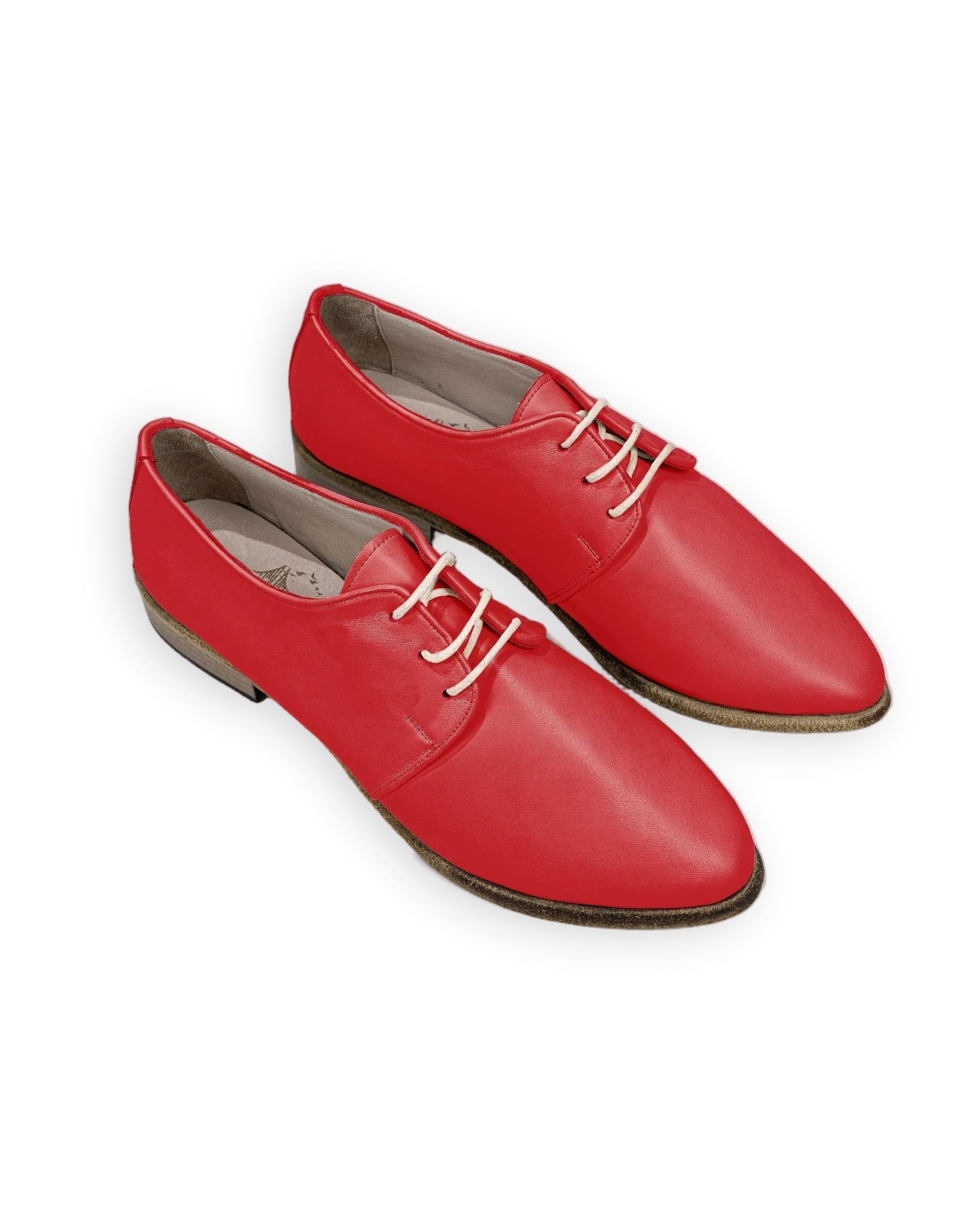 Women's Red Pointed Toe Oxford - Handcrafted Calf Leather Wide Toe Box | Bespoky