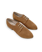 Women's Tan Pointed Toe Oxford - Handcrafted Calf Leather Wide Toe Box | Bespoky