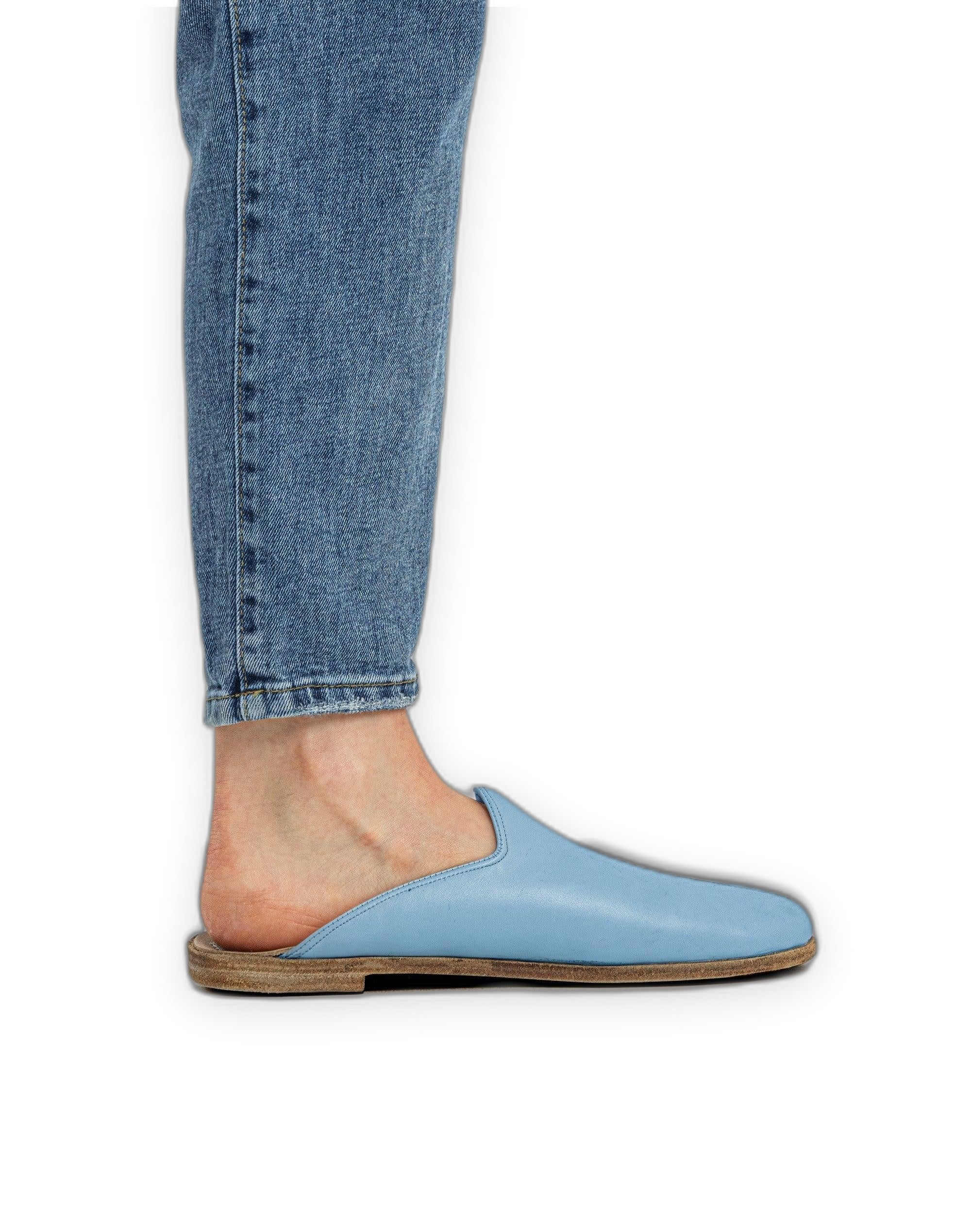 Pair Baby Blue Slippers - Barefoot Wide Toe Calf Leather | Bespoky