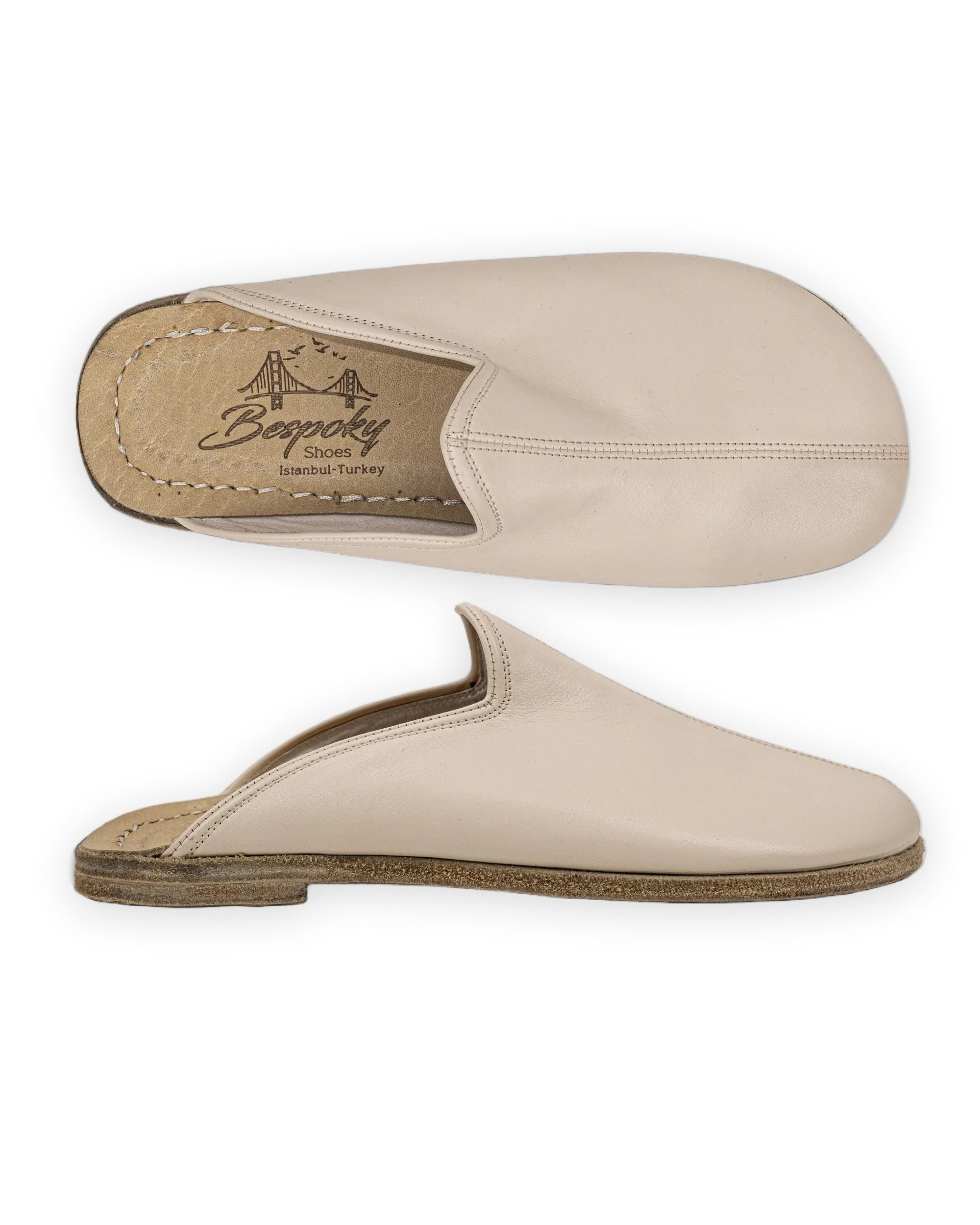 Men's Beige Slippers - Handcrafted Calf Leather Wide Toe Box | Bespoky