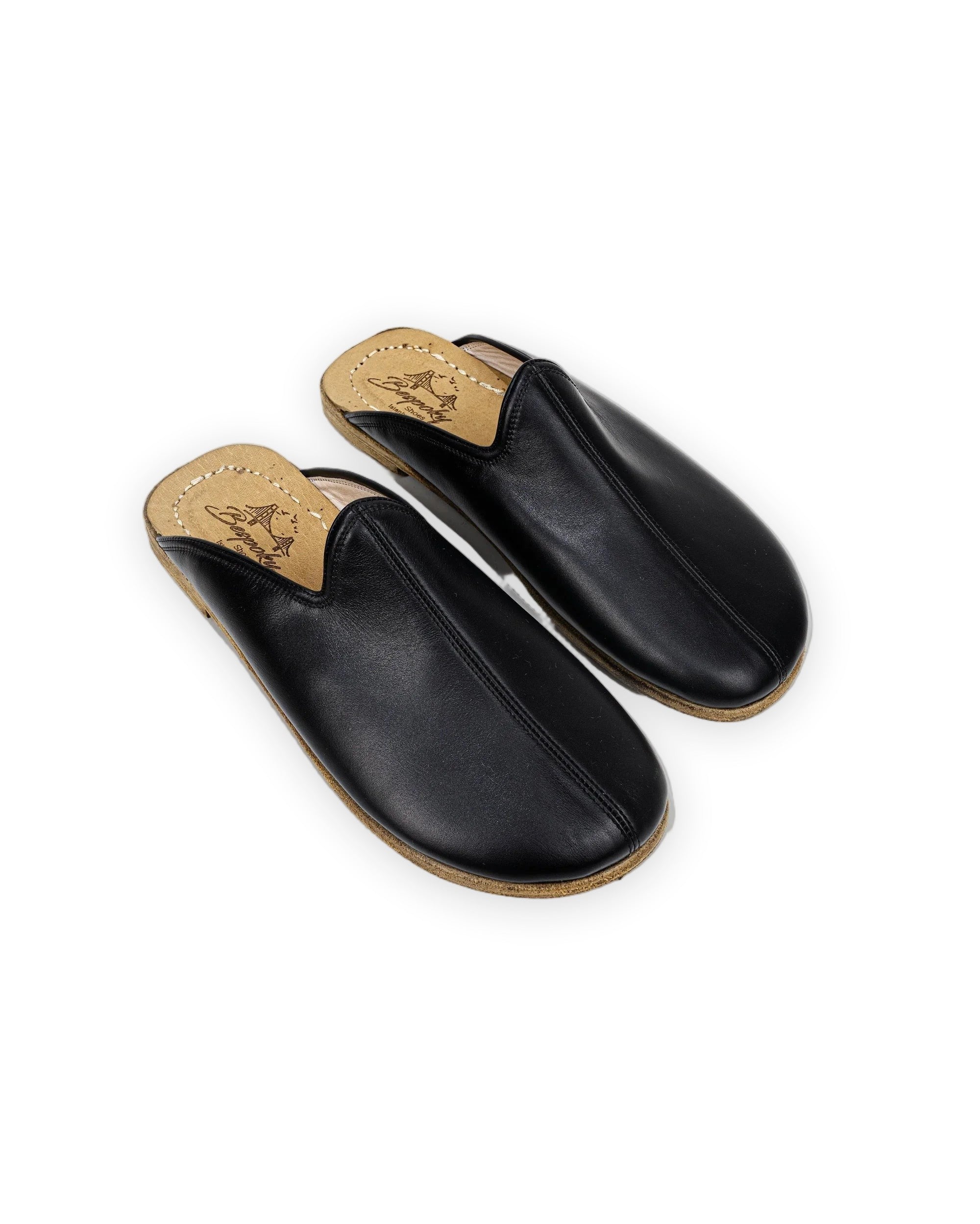 Men's Black Slippers - Handcrafted Calf Leather Wide Toe Box | Bespoky