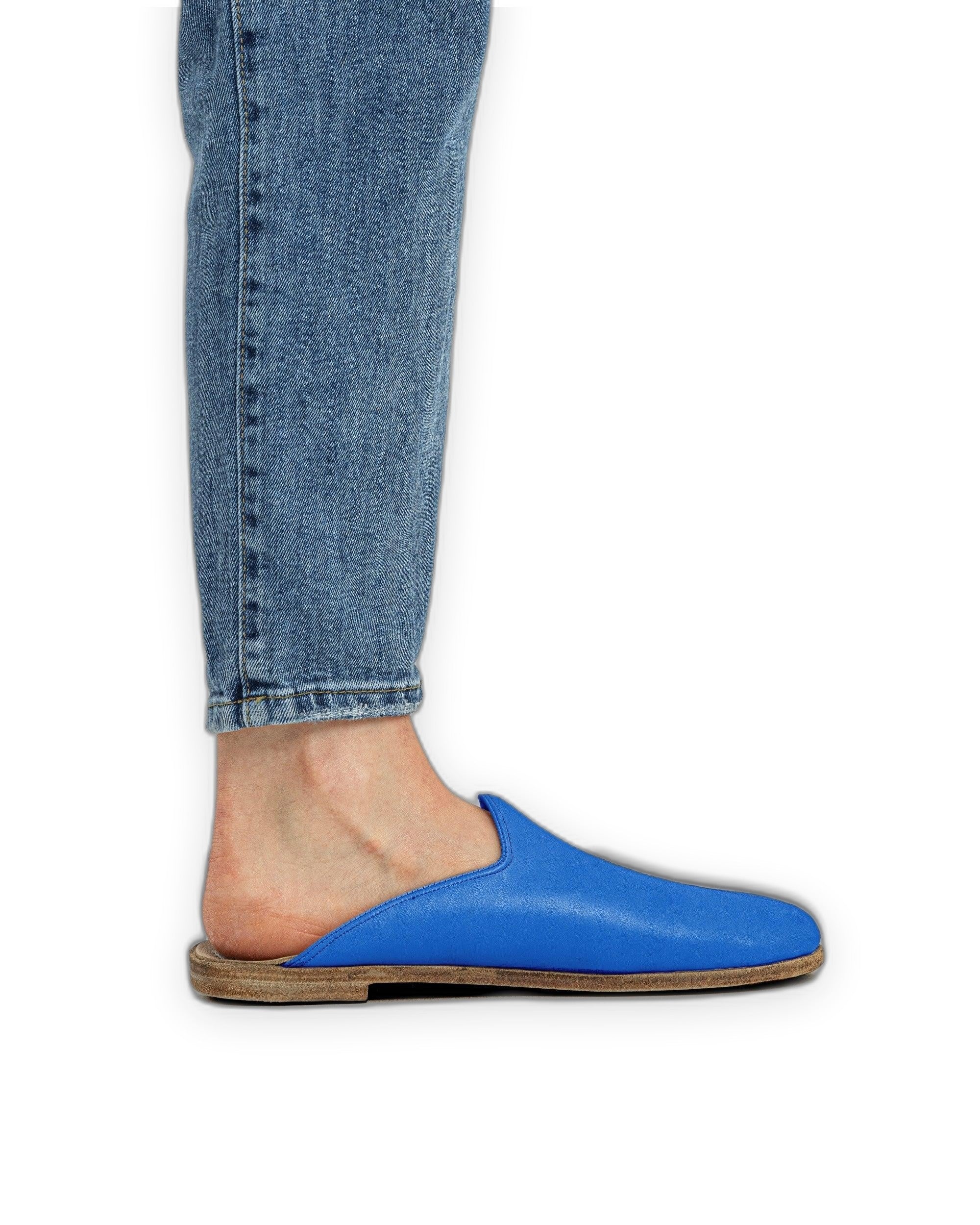 Detail Blue Slippers - Handcrafted Calf Leather Turkey | Bespoky