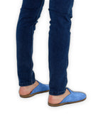 Detail Blue Suede Slippers - Handcrafted Calf Leather Turkey | Bespoky