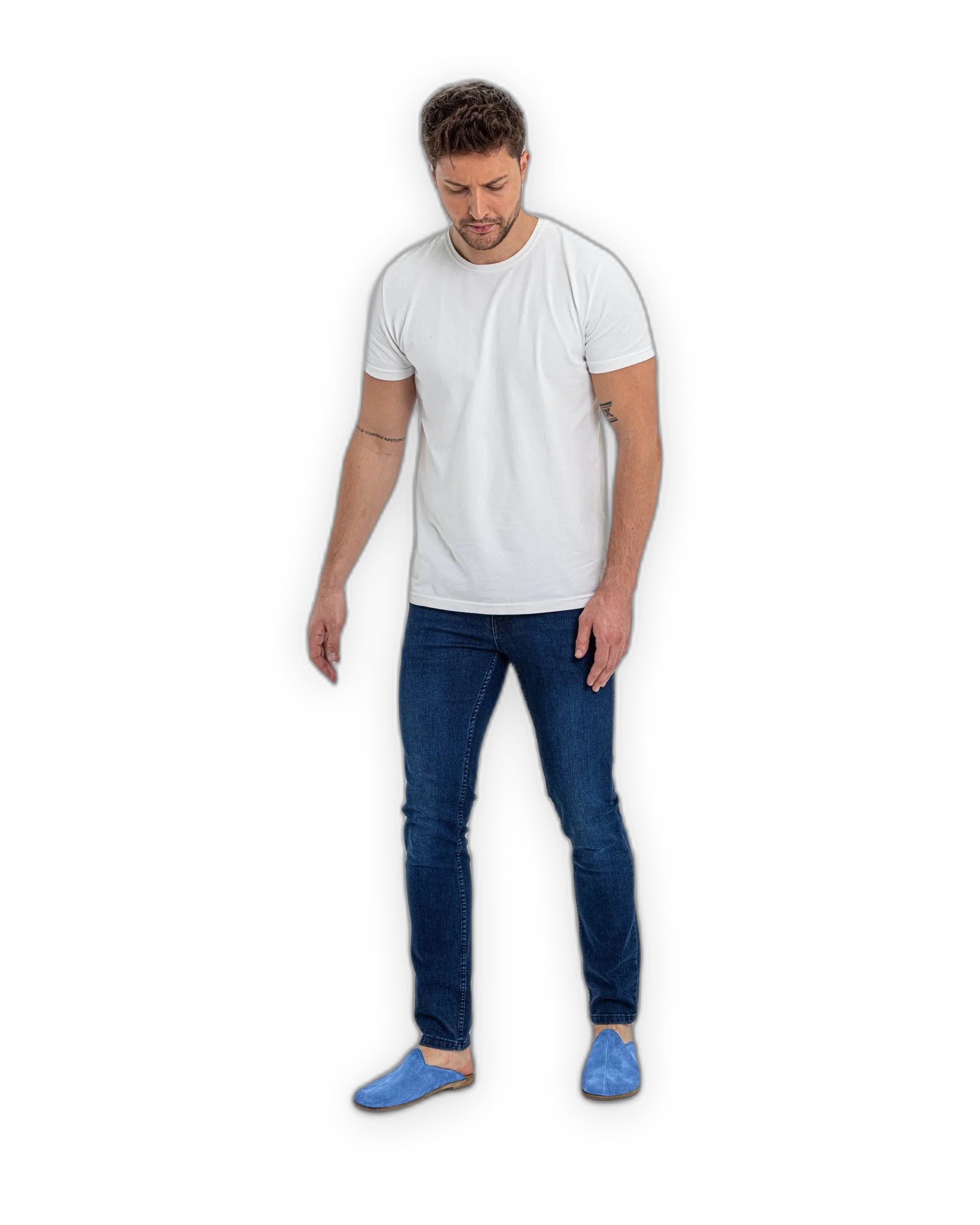 Pair Blue Suede Slippers - Barefoot Wide Toe Calf Leather | Bespoky