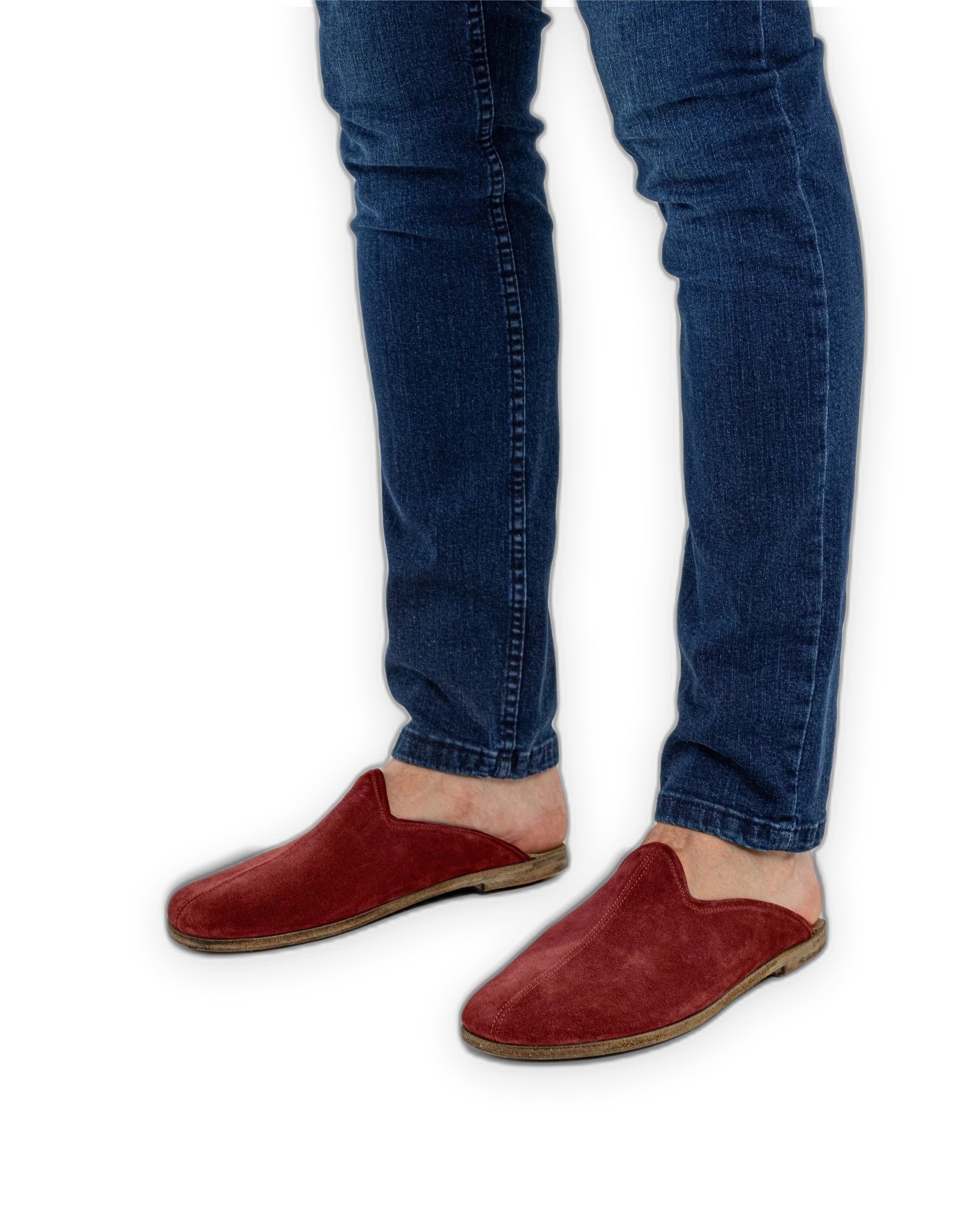 Side view Burgundy Suede Slippers - Calf Leather Zero Drop | Bespoky