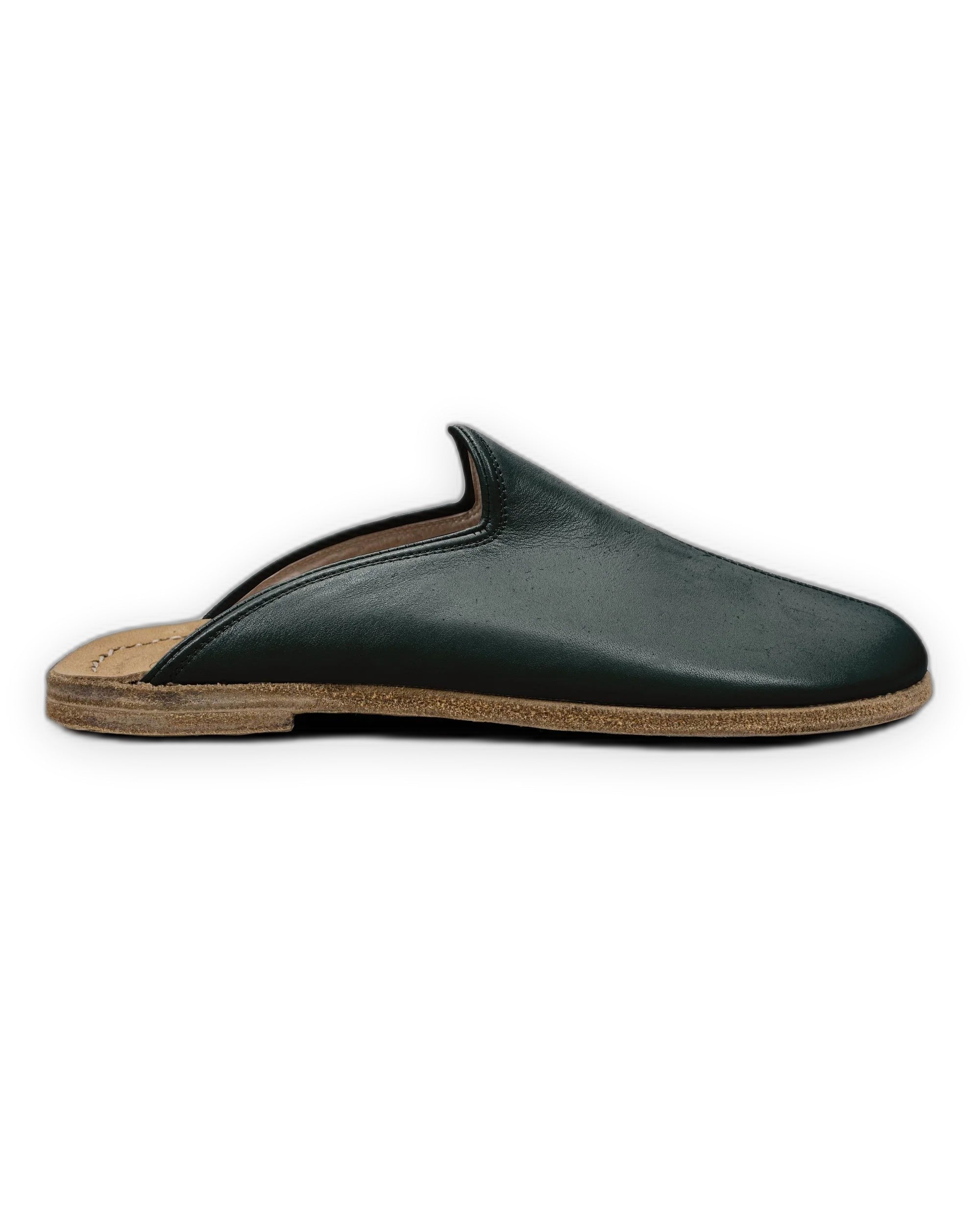 Side view Dark Green Slippers - Calf Leather Zero Drop | Bespoky