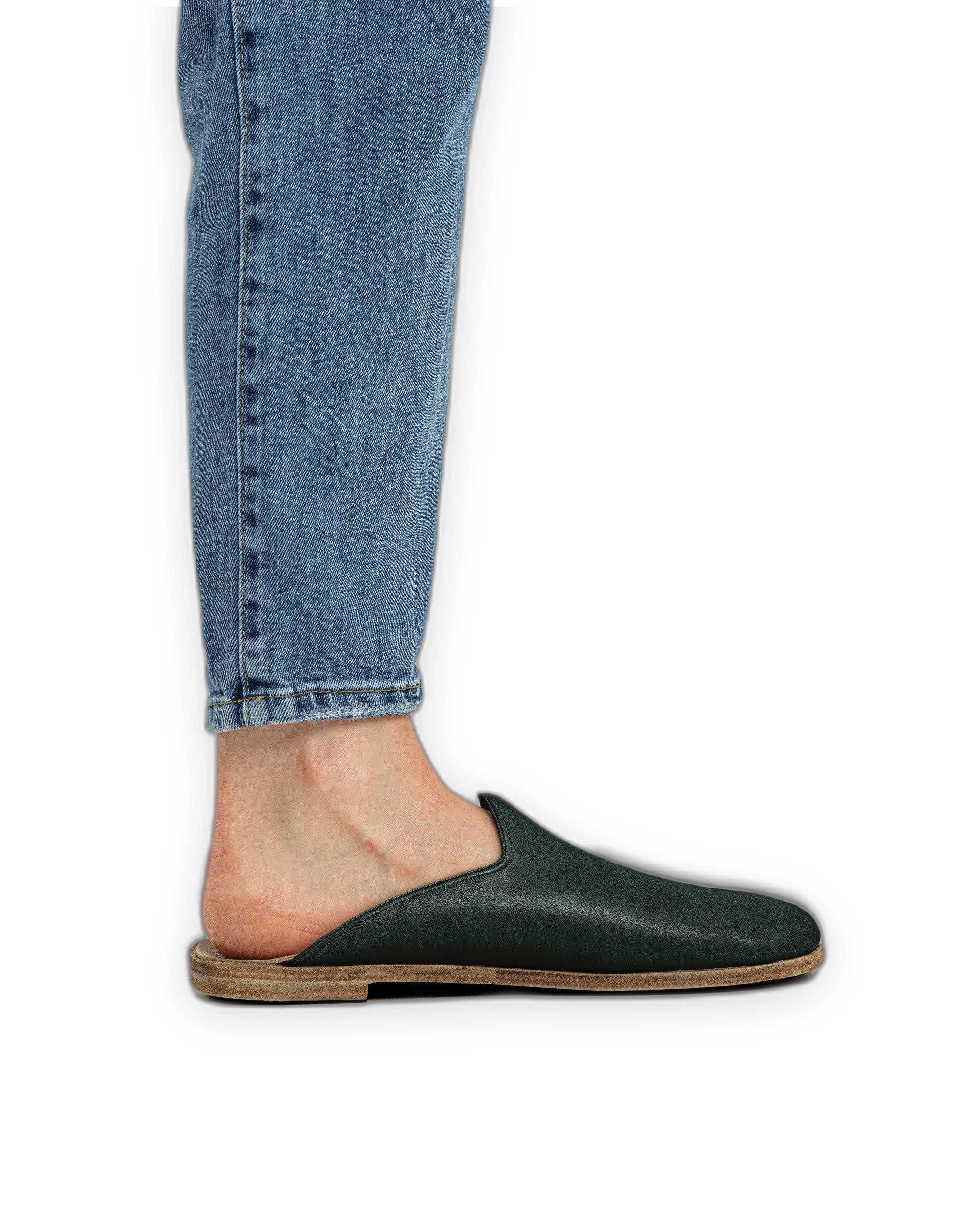 Detail Dark Green Slippers - Handcrafted Calf Leather Turkey | Bespoky
