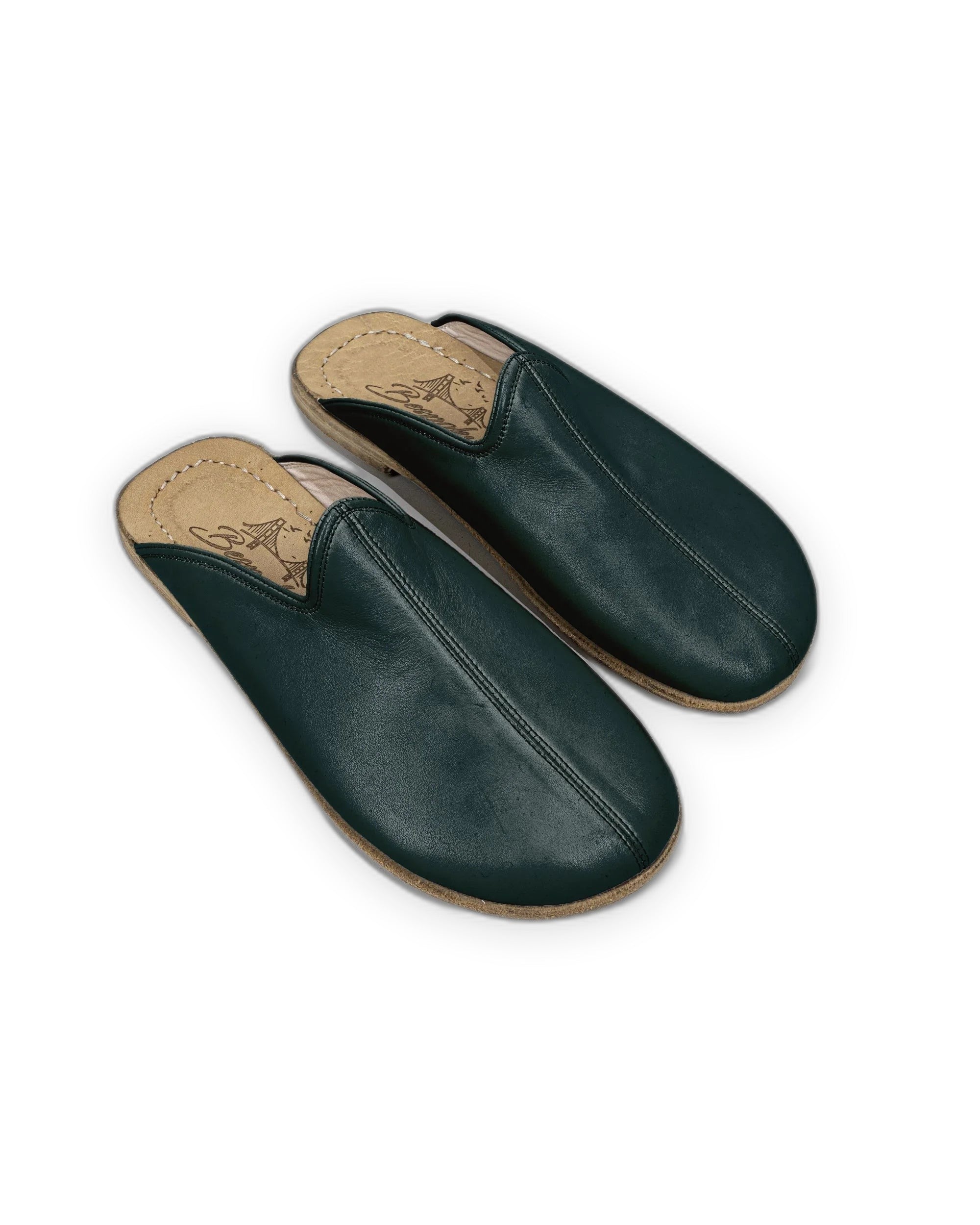 Men's Dark Green Slippers - Handcrafted Calf Leather Wide Toe Box | Bespoky