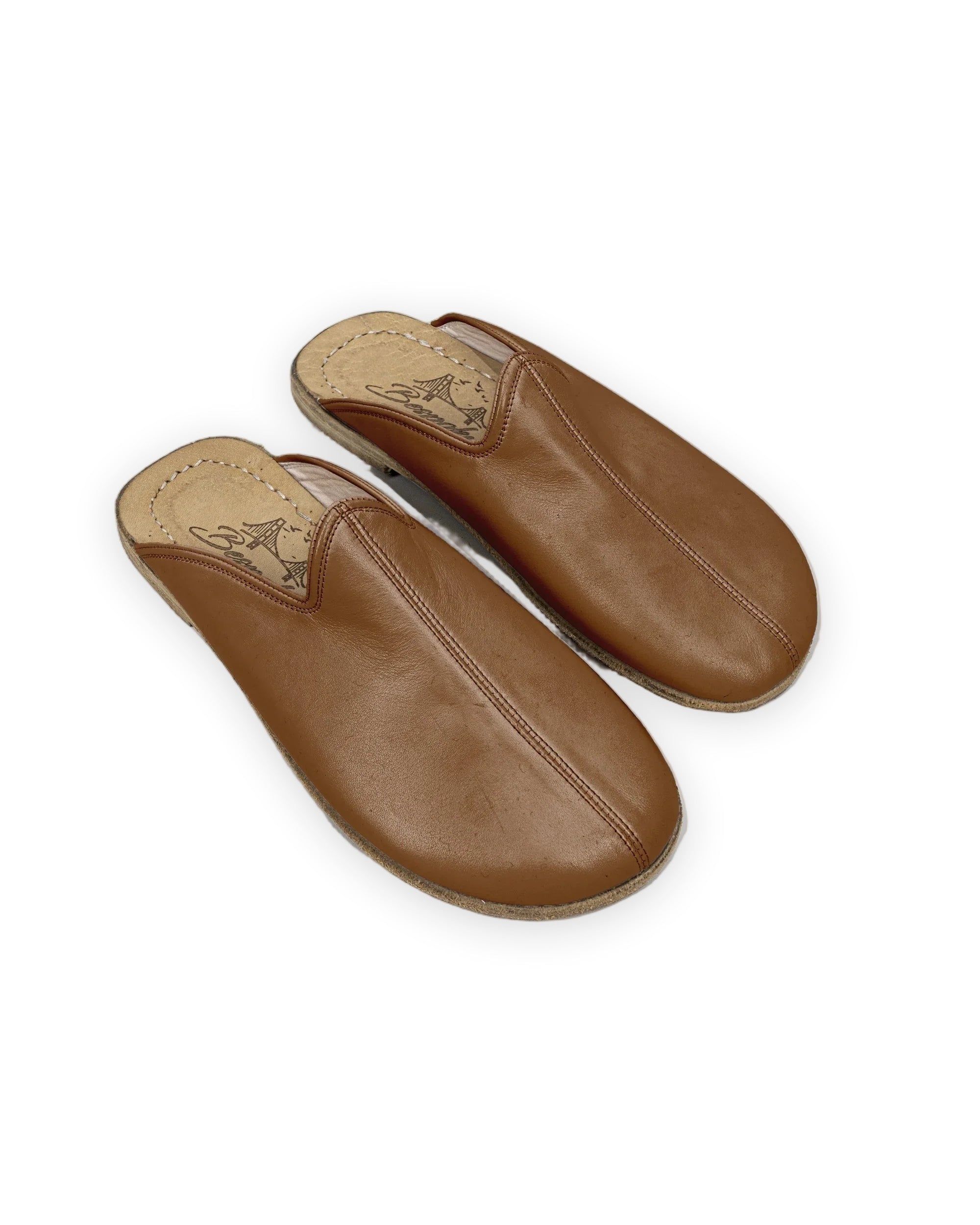 Men's Dark Tan Slippers - Handcrafted Calf Leather Wide Toe Box | Bespoky