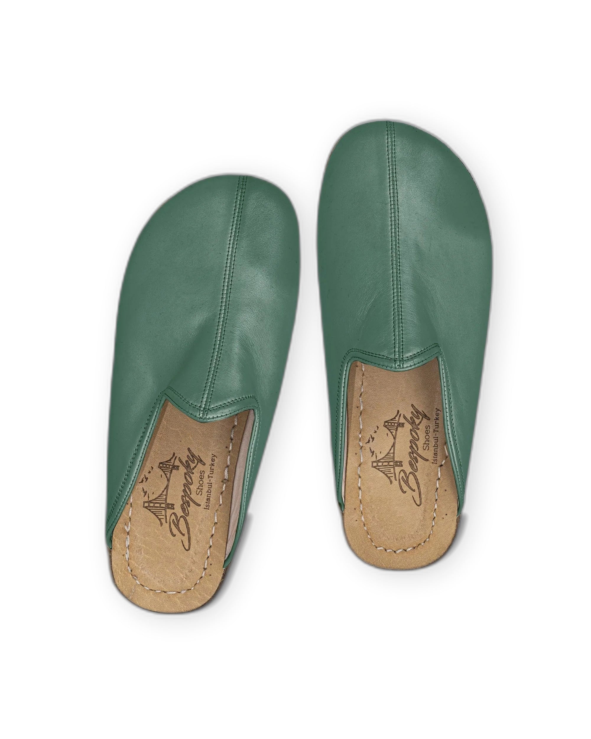 Pair Green Slippers - Barefoot Wide Toe Calf Leather | Bespoky