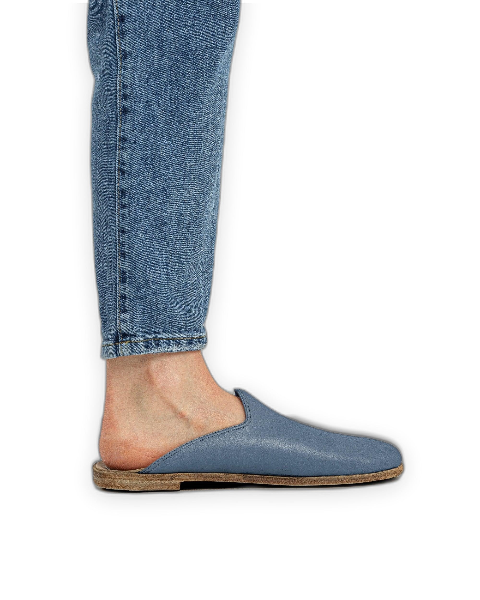 Side view Jean Blue Slippers - Calf Leather Zero Drop | Bespoky