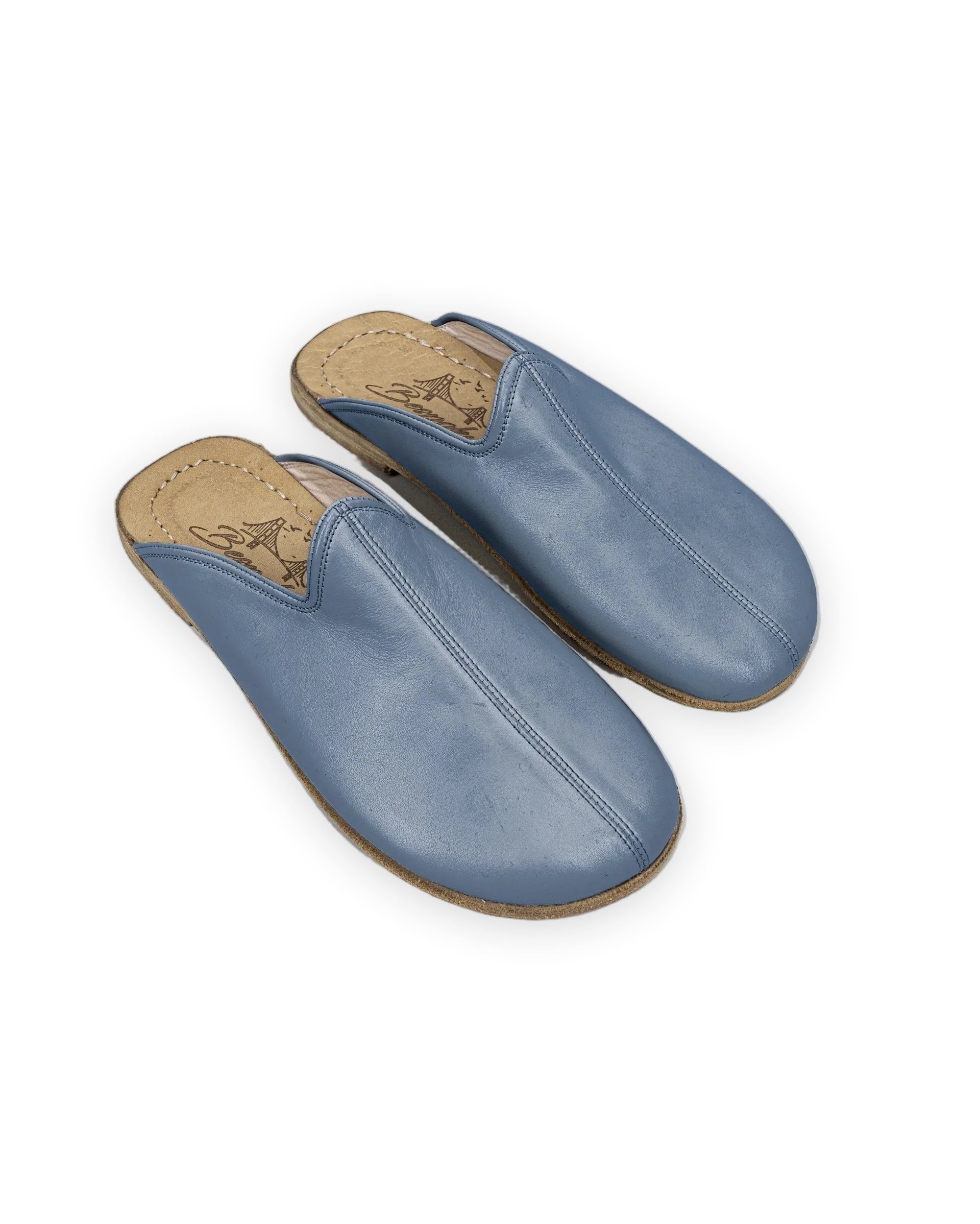 Men's Jean Blue Slippers - Handcrafted Calf Leather Wide Toe Box | Bespoky