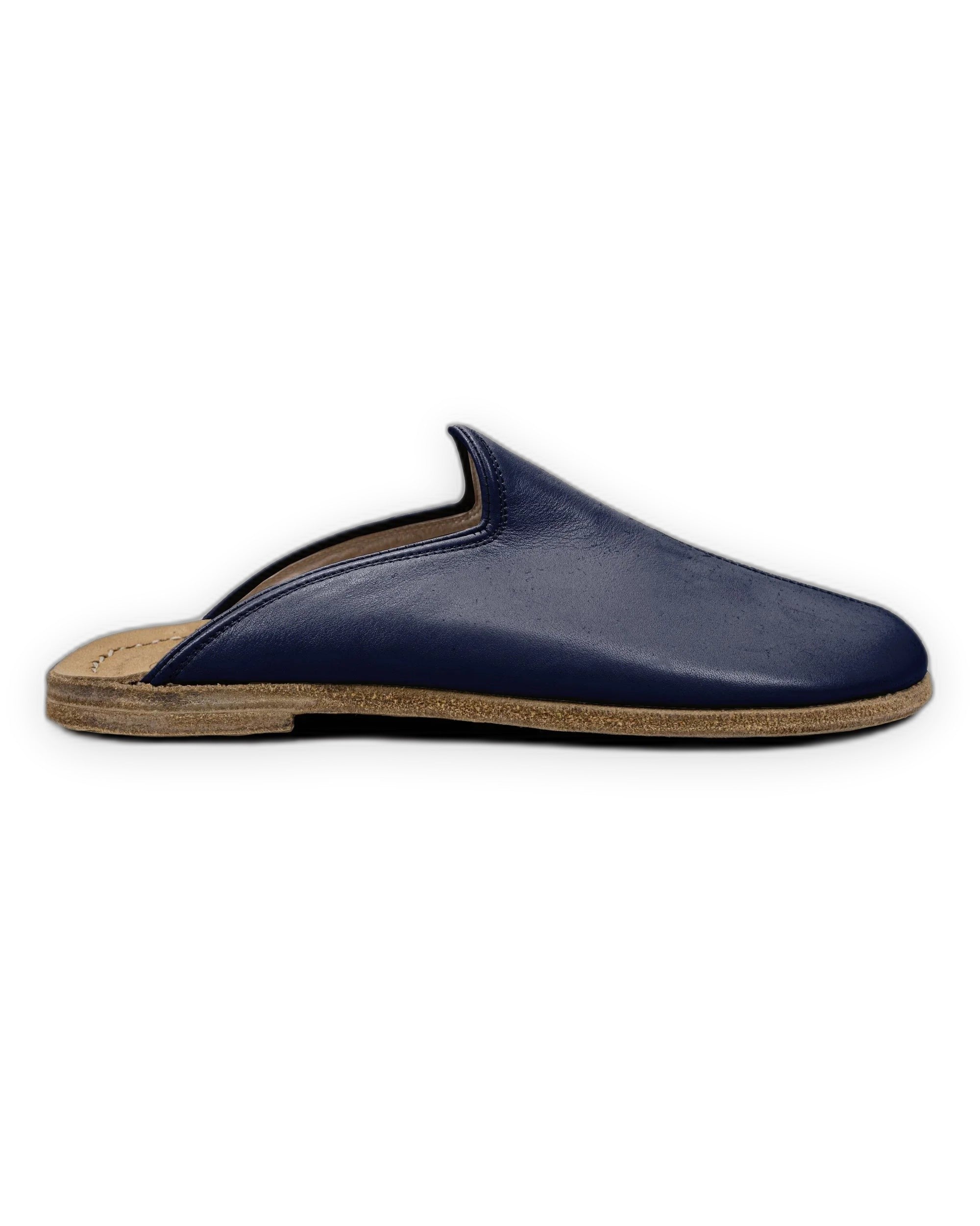 Side view Navy Blue Slippers - Calf Leather Zero Drop | Bespoky