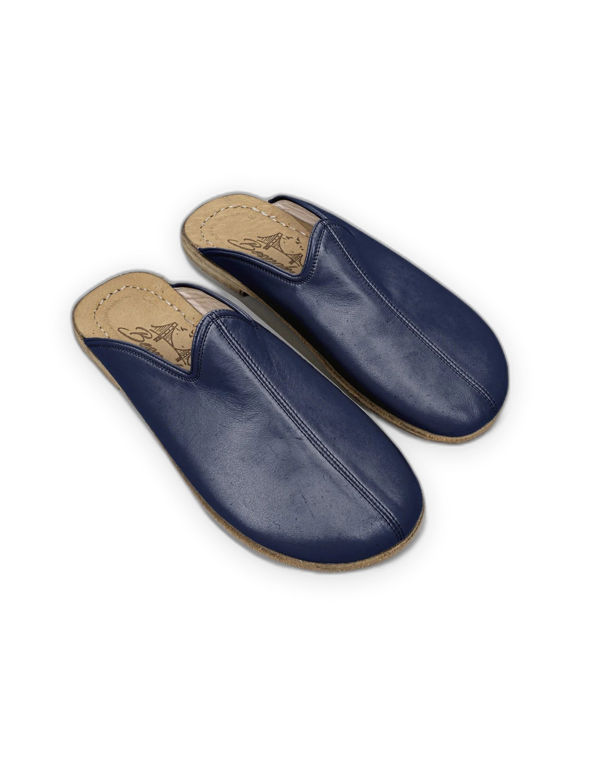 Men's Navy Blue Slippers - Handcrafted Calf Leather Wide Toe Box | Bespoky