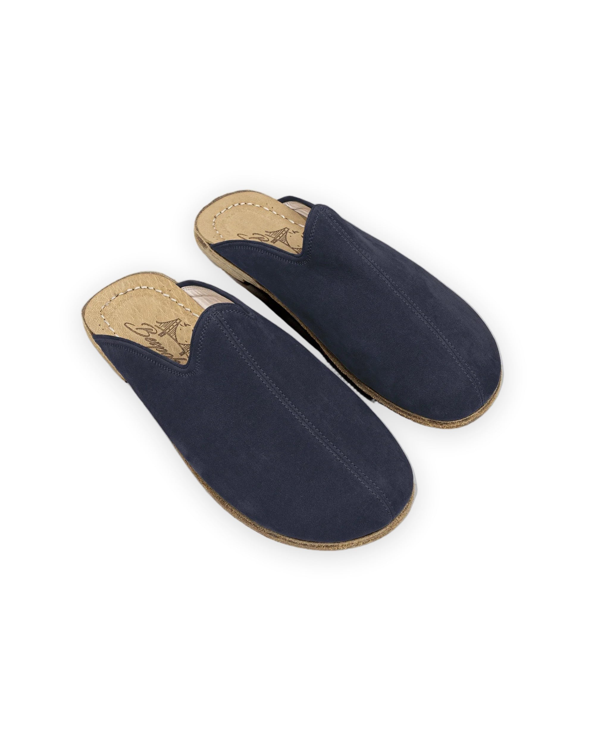 Men's Navy Nubuck Slippers - Handcrafted Calf Leather Wide Toe Box | Bespoky