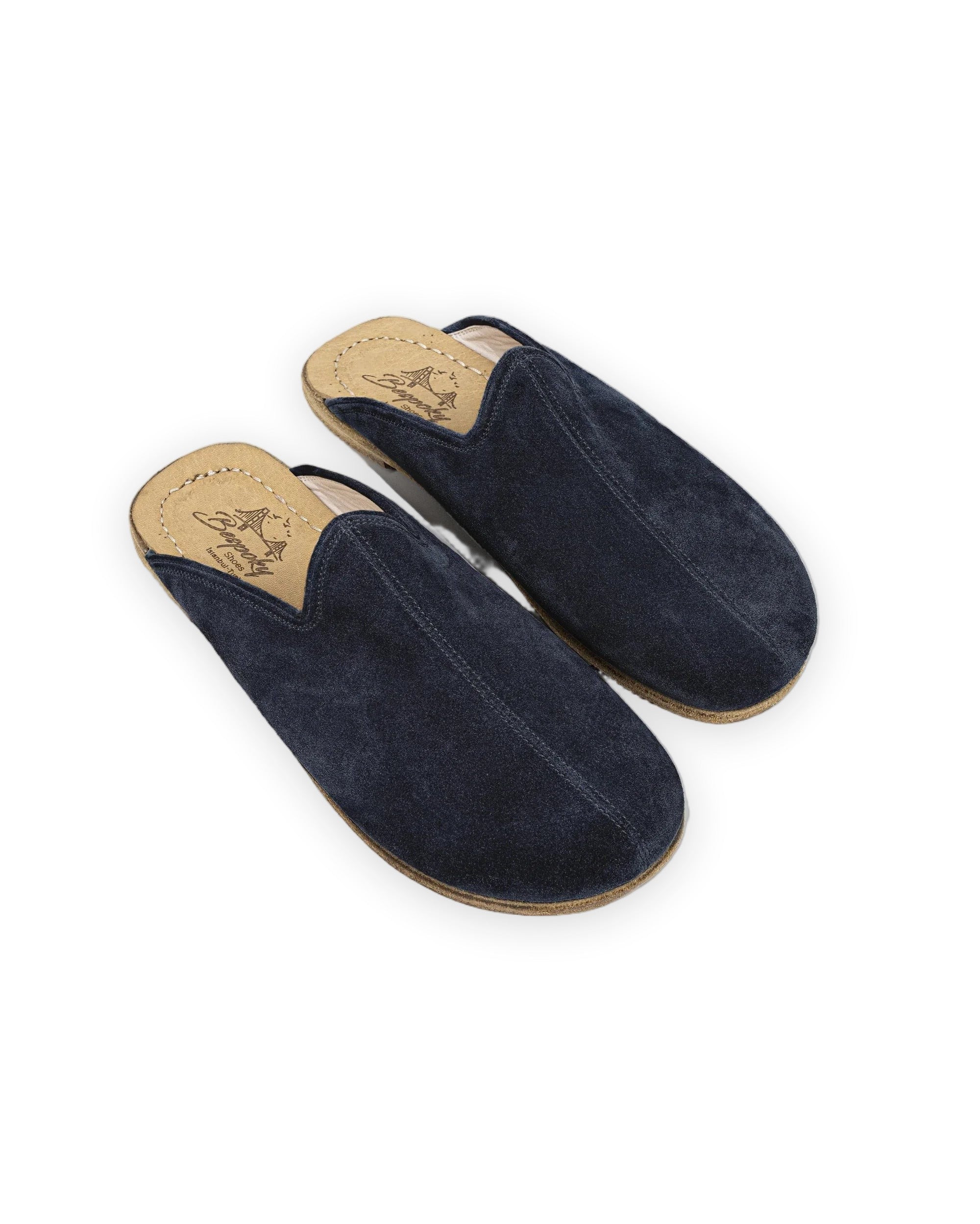 Men's Navy Suede Slippers - Handcrafted Calf Leather Wide Toe Box | Bespoky