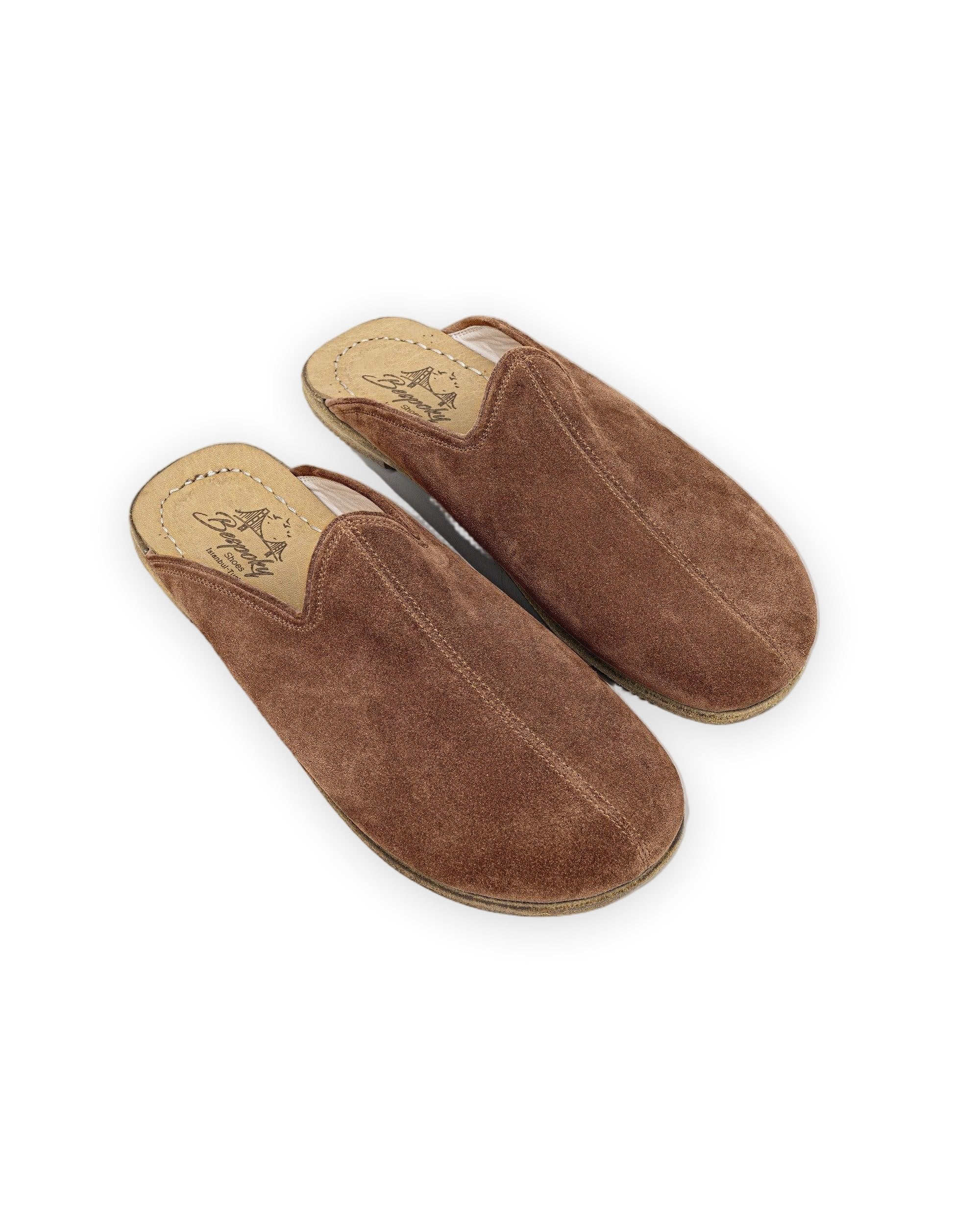 Men's Tan Suede Slippers - Handcrafted Calf Leather Wide Toe Box | Bespoky