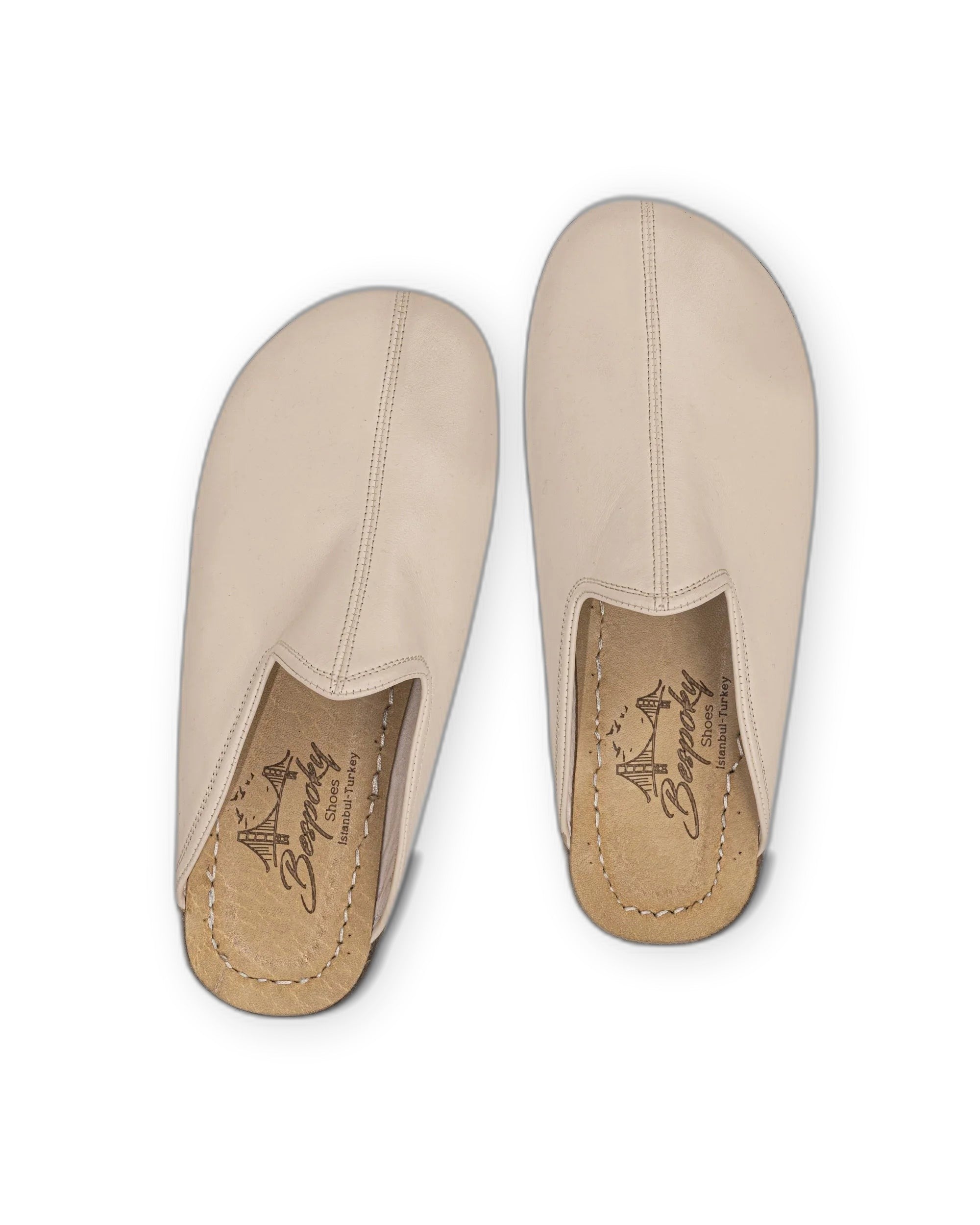 Pair Beige Slippers - Barefoot Wide Toe Calf Leather | Bespoky