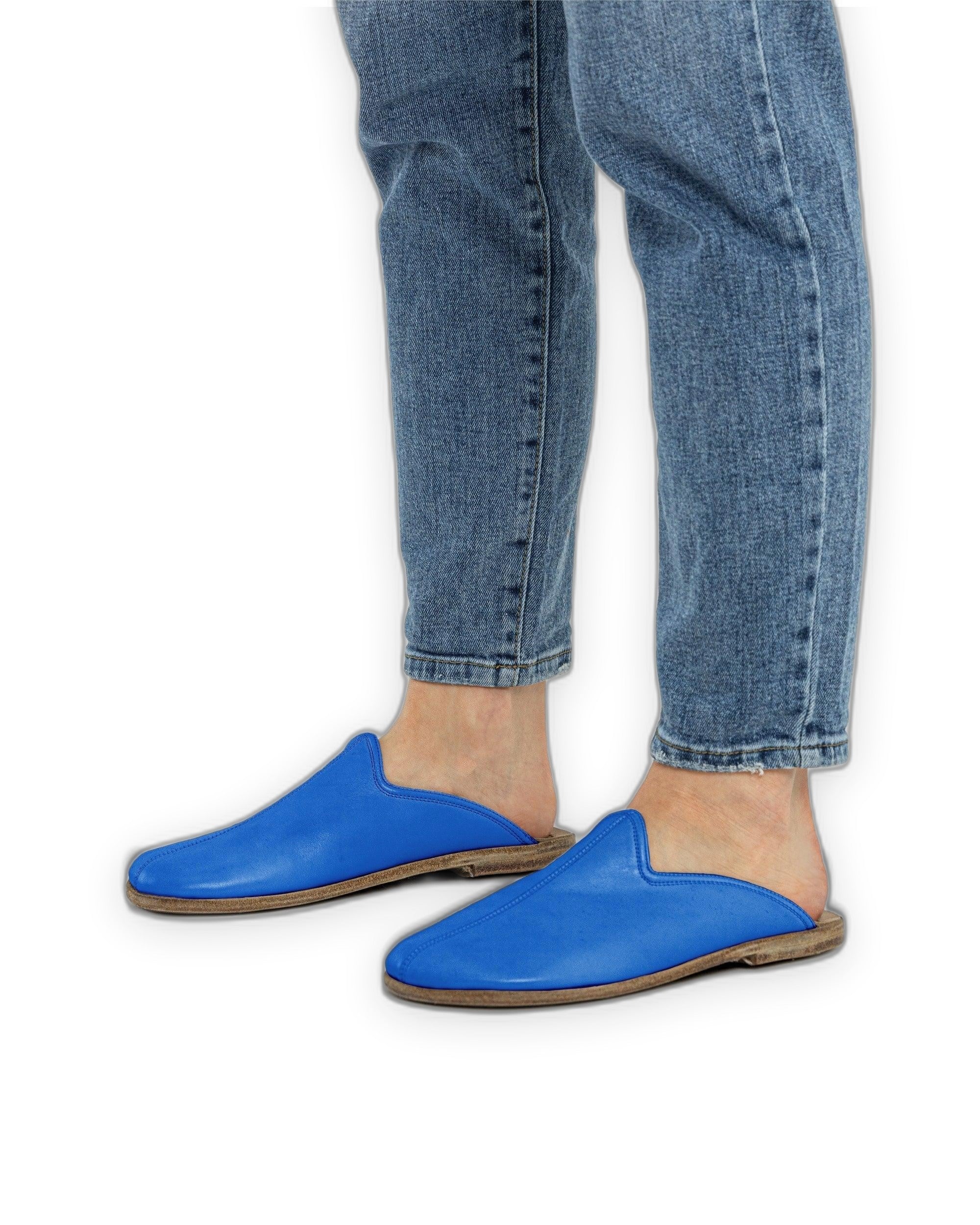 Side view Blue Slippers - Calf Leather Zero Drop | Bespoky