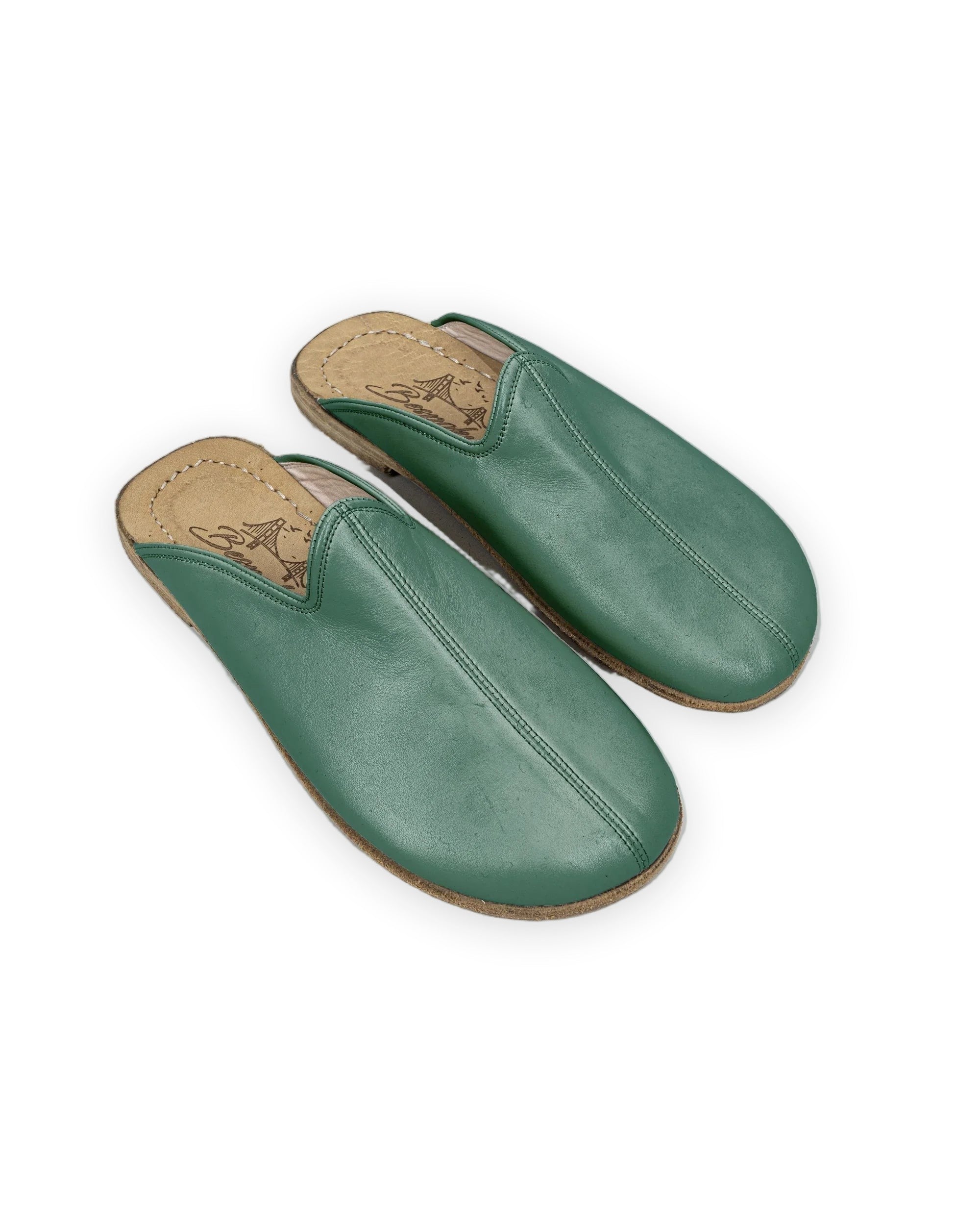 Women's Green Slippers - Handcrafted Calf Leather Wide Toe Box | Bespoky