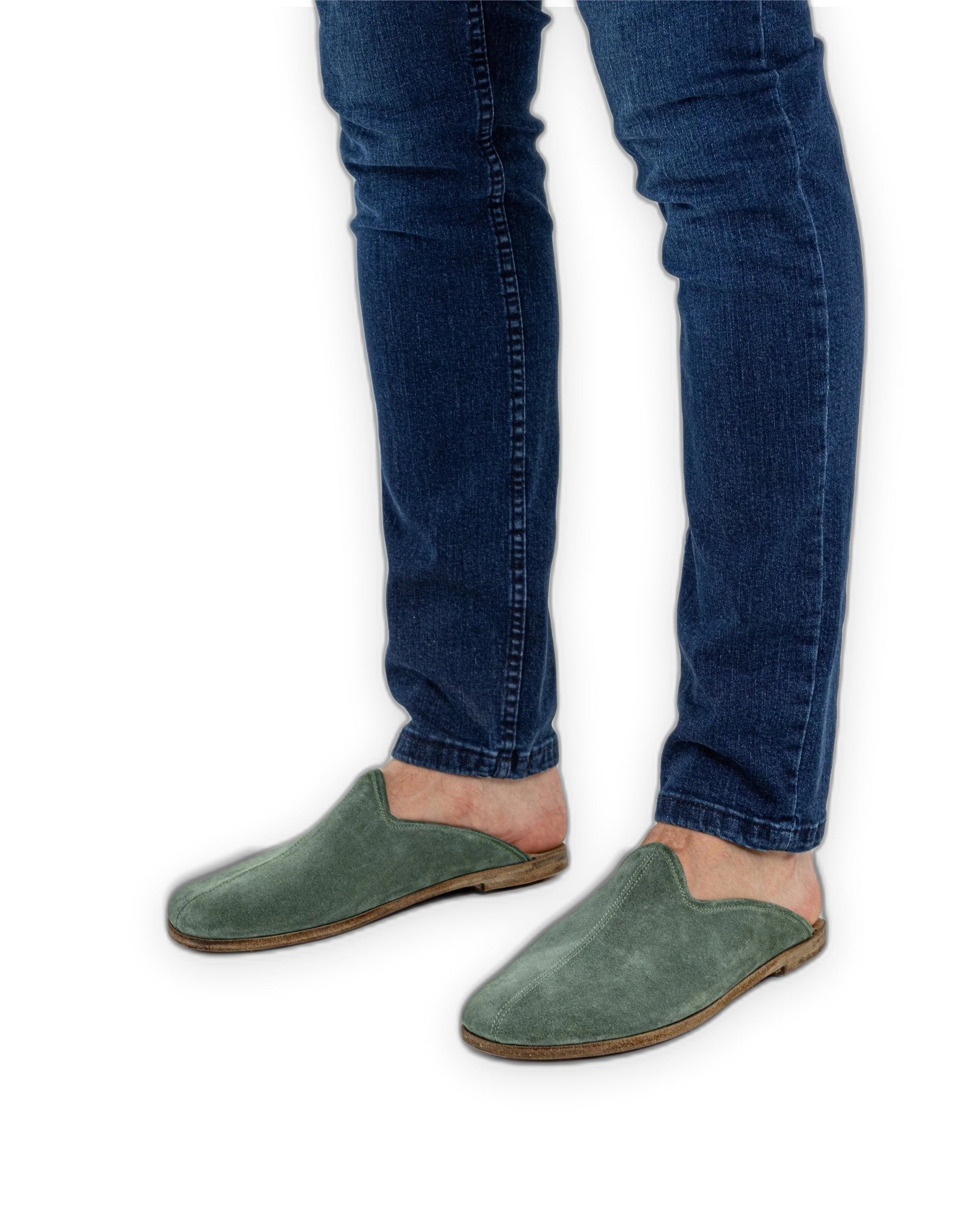 Side view Green Slippers - Calf Leather Zero Drop | Bespoky