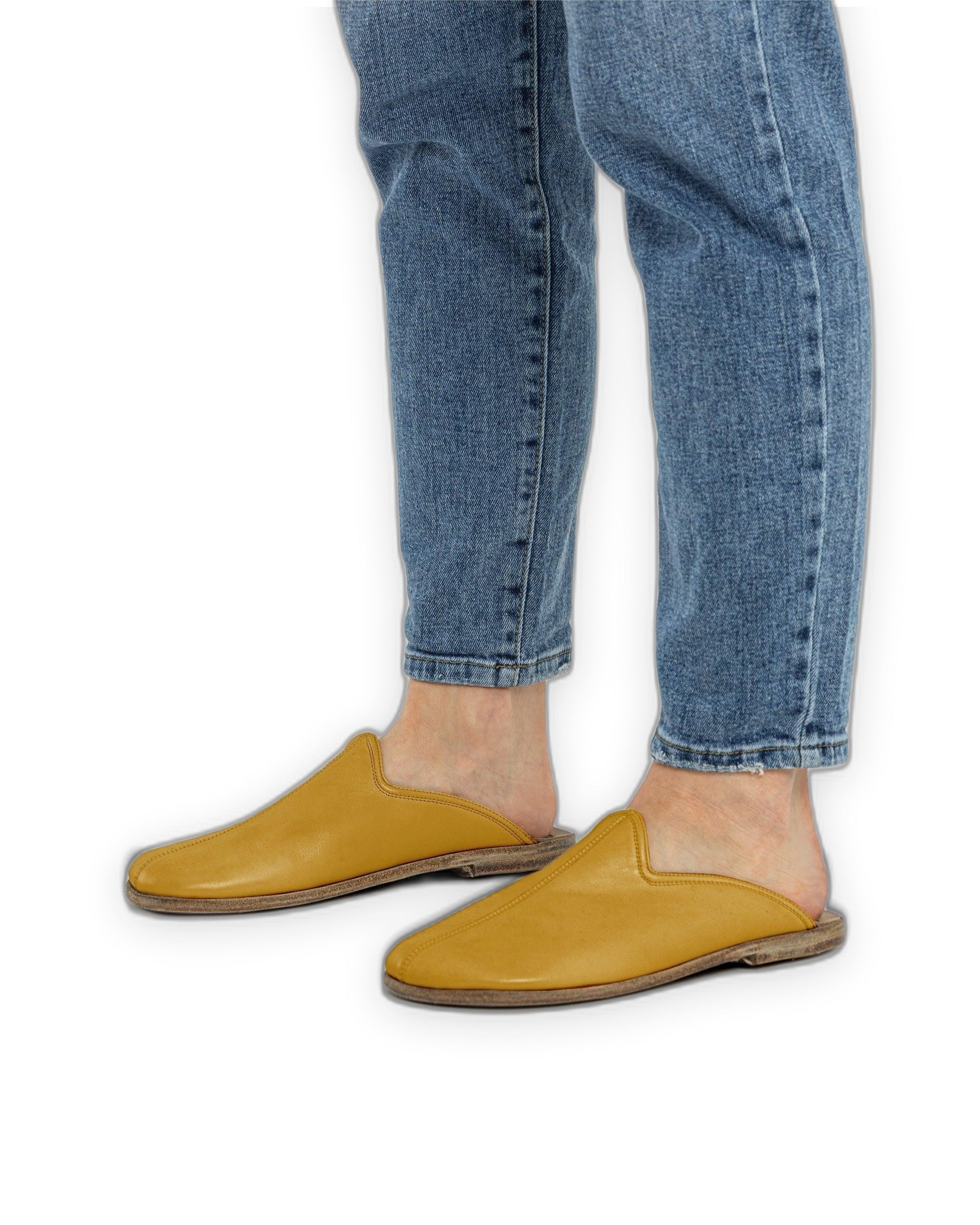 Side view Mustard Slippers - Calf Leather Zero Drop | Bespoky