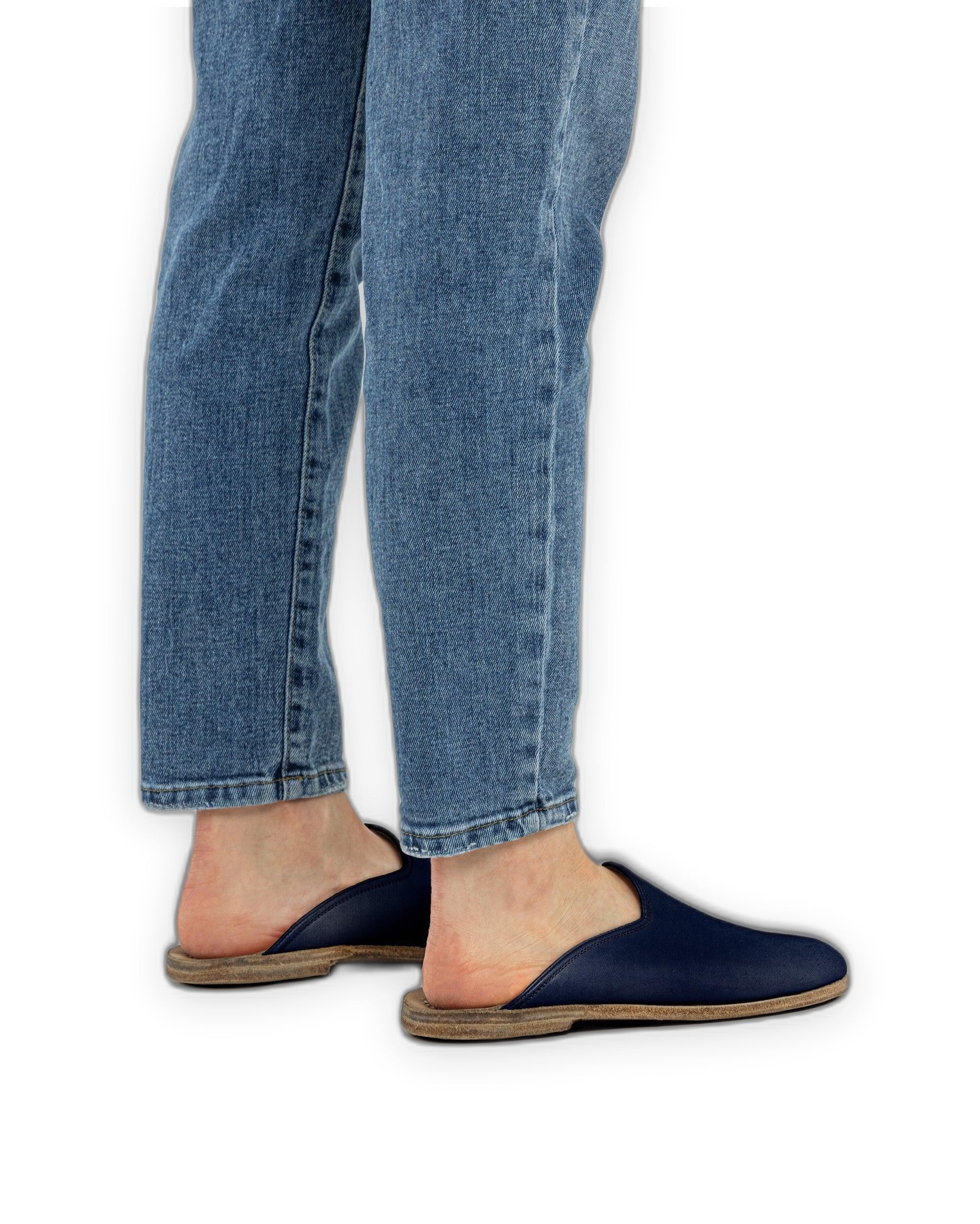 Detail Navy Blue Slippers - Handcrafted Calf Leather Turkey | Bespoky