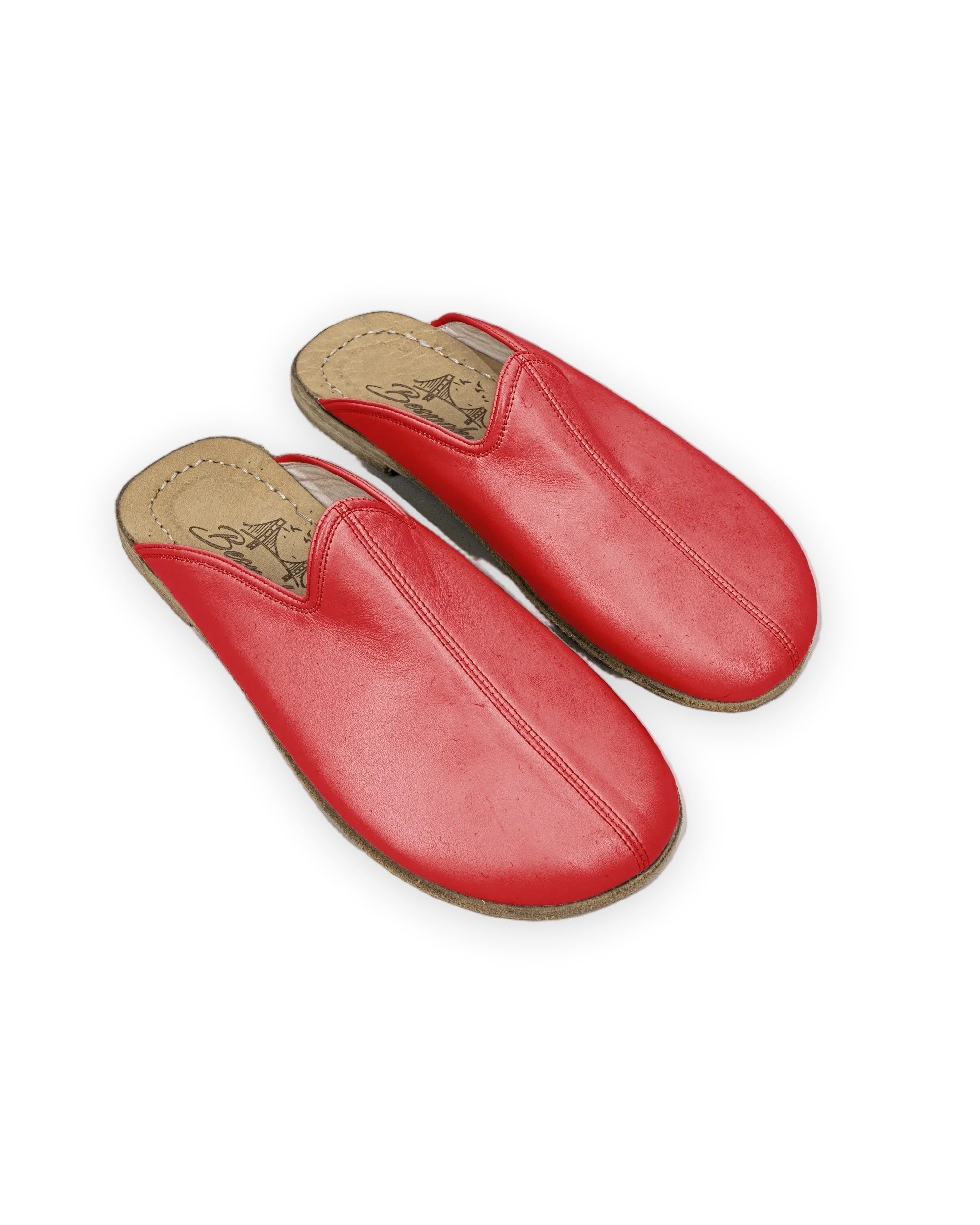 Women's Red Slippers - Handcrafted Calf Leather Wide Toe Box | Bespoky