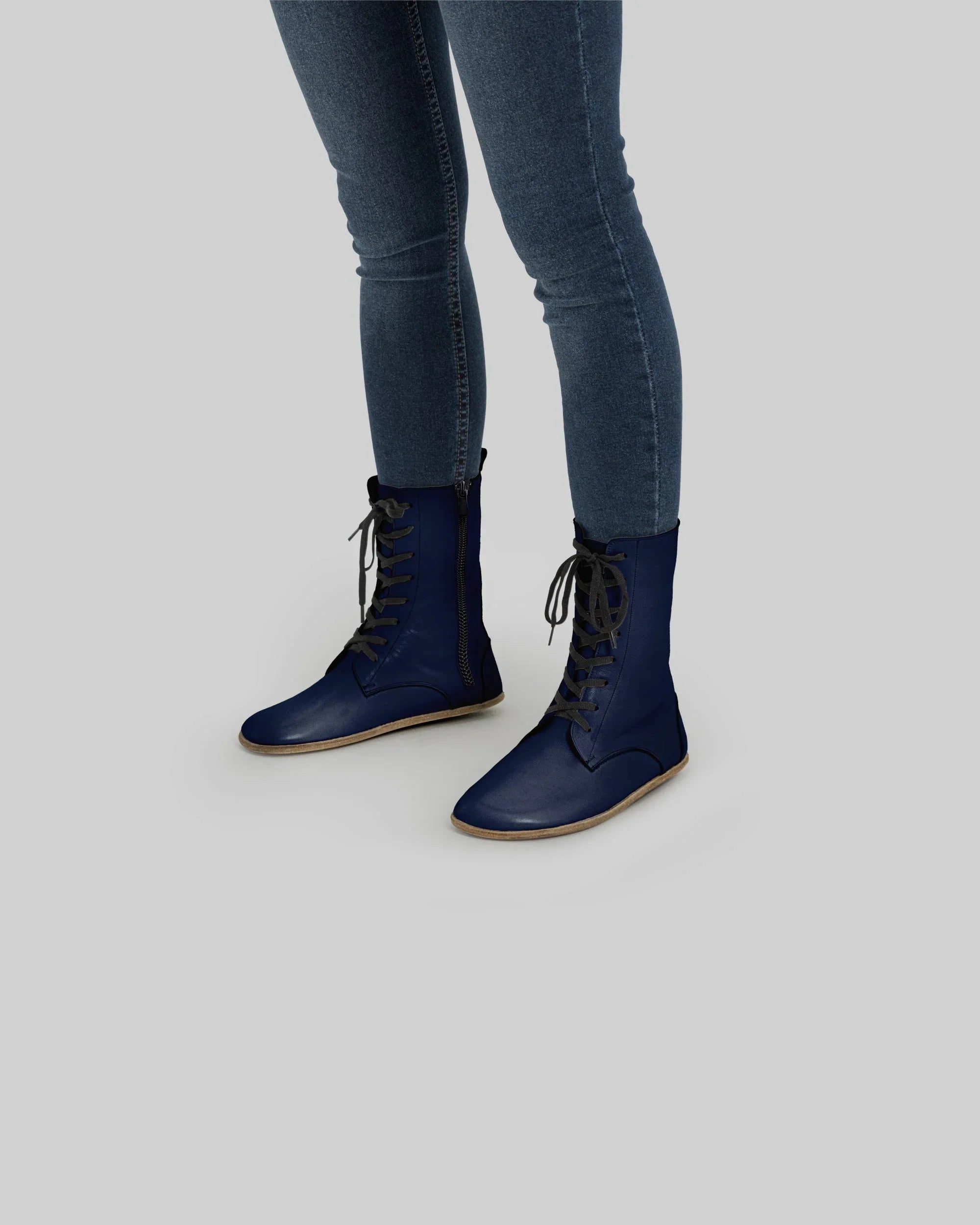 Men's Navy Blue Barefoot Boot - Handcrafted Calf Leather Wide Toe Box | Bespoky