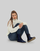 Back view Navy Blue Barefoot Boot - Calf Leather Handcrafted | Bespoky